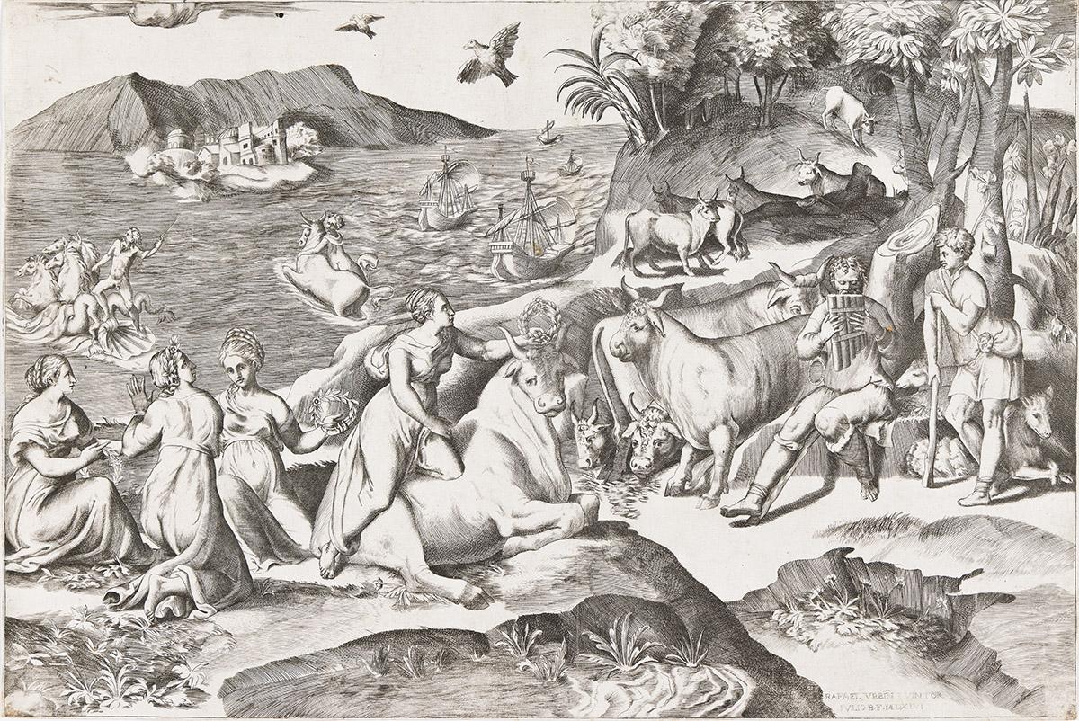 Giulio Bonasone Figurative Print - The Rape of Europa