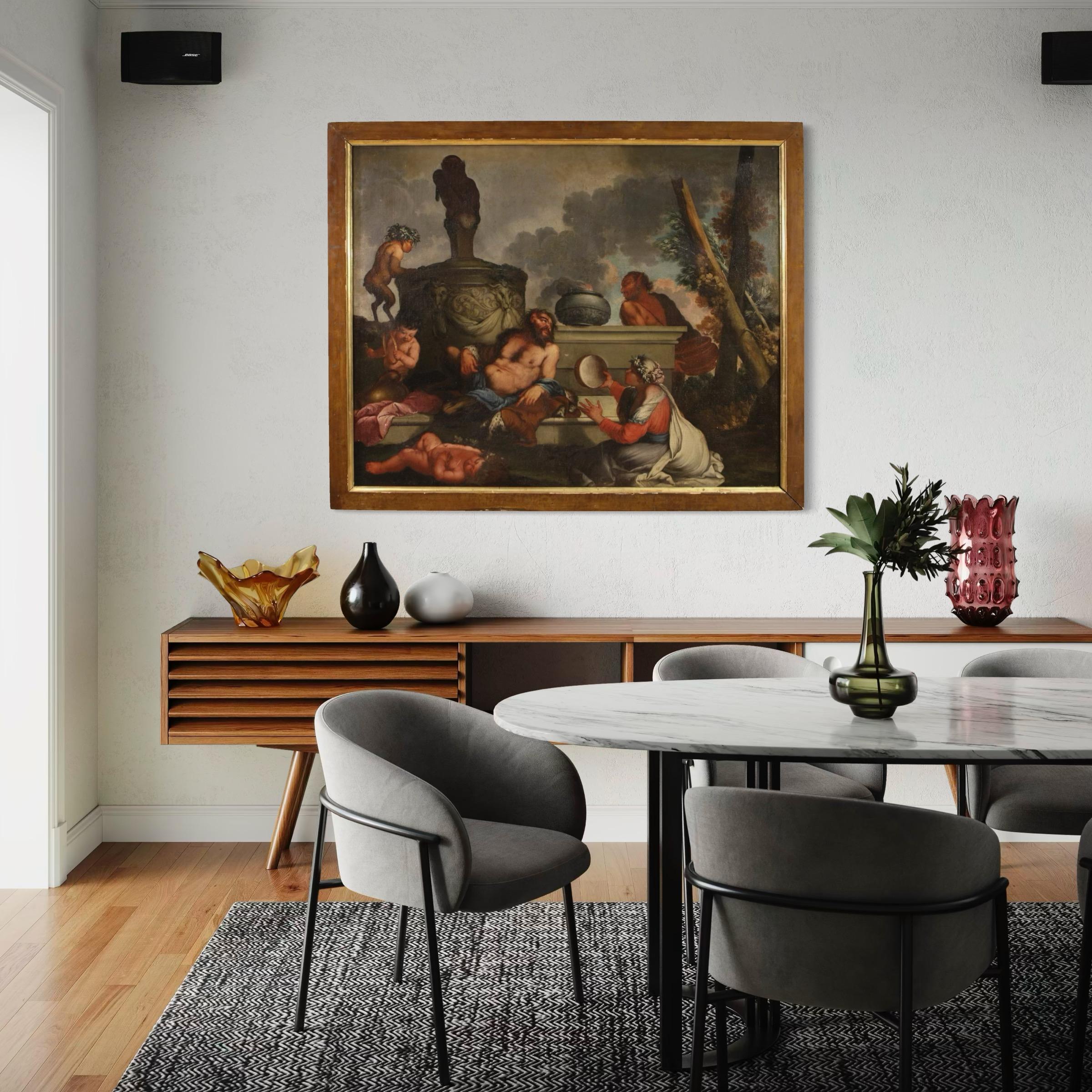 17. Jahrhundert Öl auf Leinwand Italienische mythologische Malerei Bacchanal, 1650 im Angebot 9