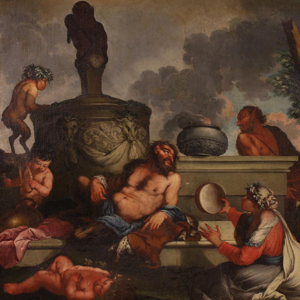 17. Jahrhundert Öl auf Leinwand Italienische mythologische Malerei Bacchanal, 1650 – Painting von Giulio Carpioni