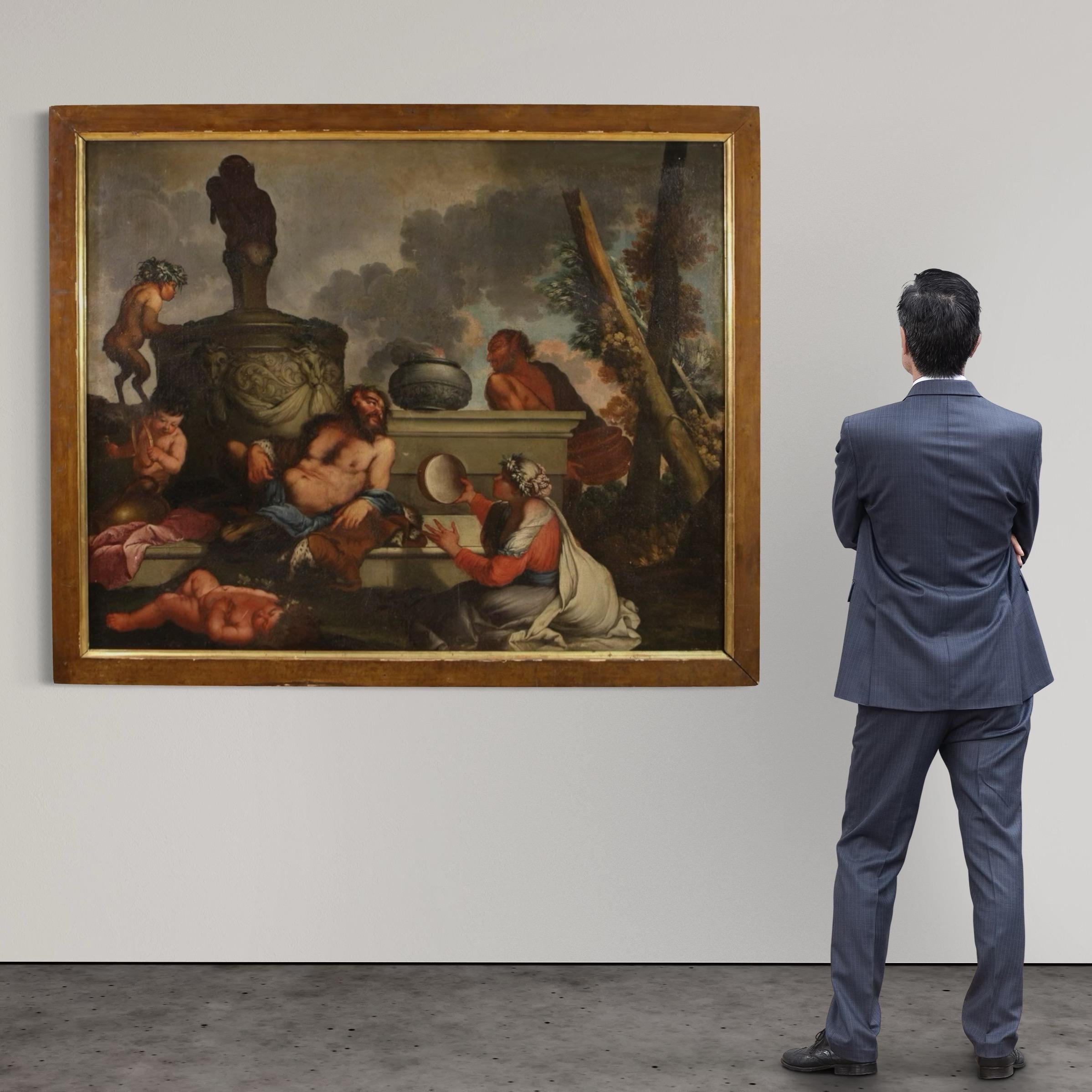 17. Jahrhundert Öl auf Leinwand Italienische mythologische Malerei Bacchanal, 1650 (Schwarz), Figurative Painting, von Giulio Carpioni