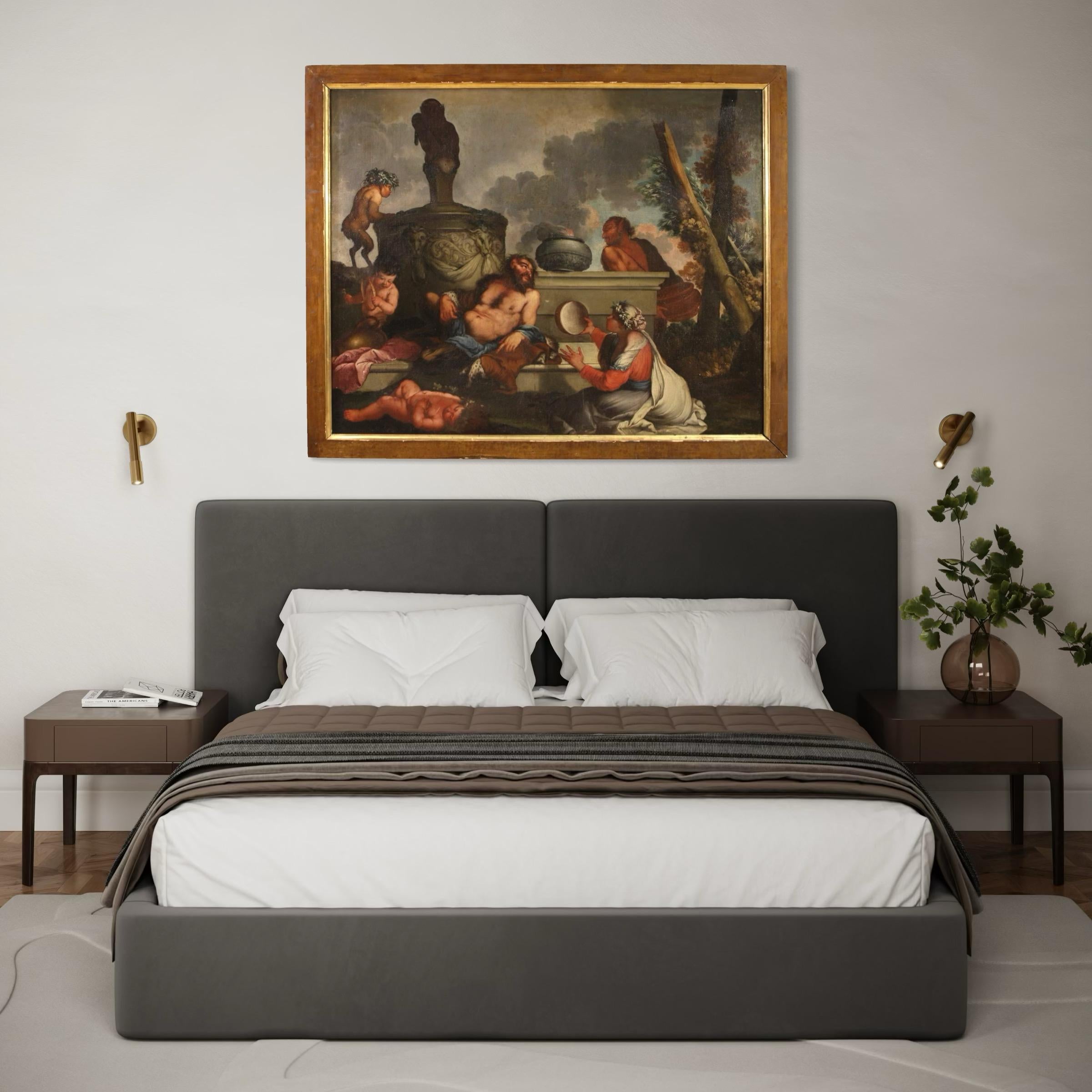 17. Jahrhundert Öl auf Leinwand Italienische mythologische Malerei Bacchanal, 1650 im Angebot 2