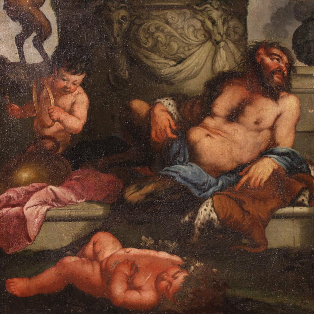 17. Jahrhundert Öl auf Leinwand Italienische mythologische Malerei Bacchanal, 1650 im Angebot 3