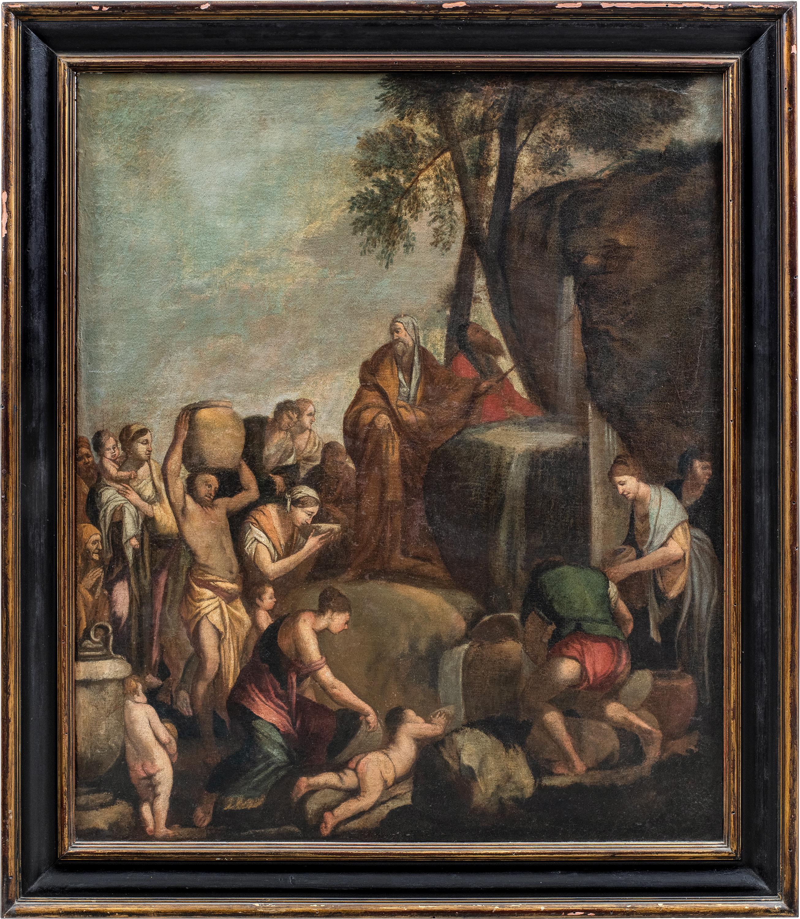 Giulio Carpioni (Venezia 1613 - Vicenza 1678) bottega di - Mosè fa sgorgare l'acqua dalle rocce.

82 x 68 cm senza cornice, 97 x 83 cm con cornice.

Olio su tela, in cornice di legno.

Rapporto sulle condizioni: Tela foderata. Buono stato di