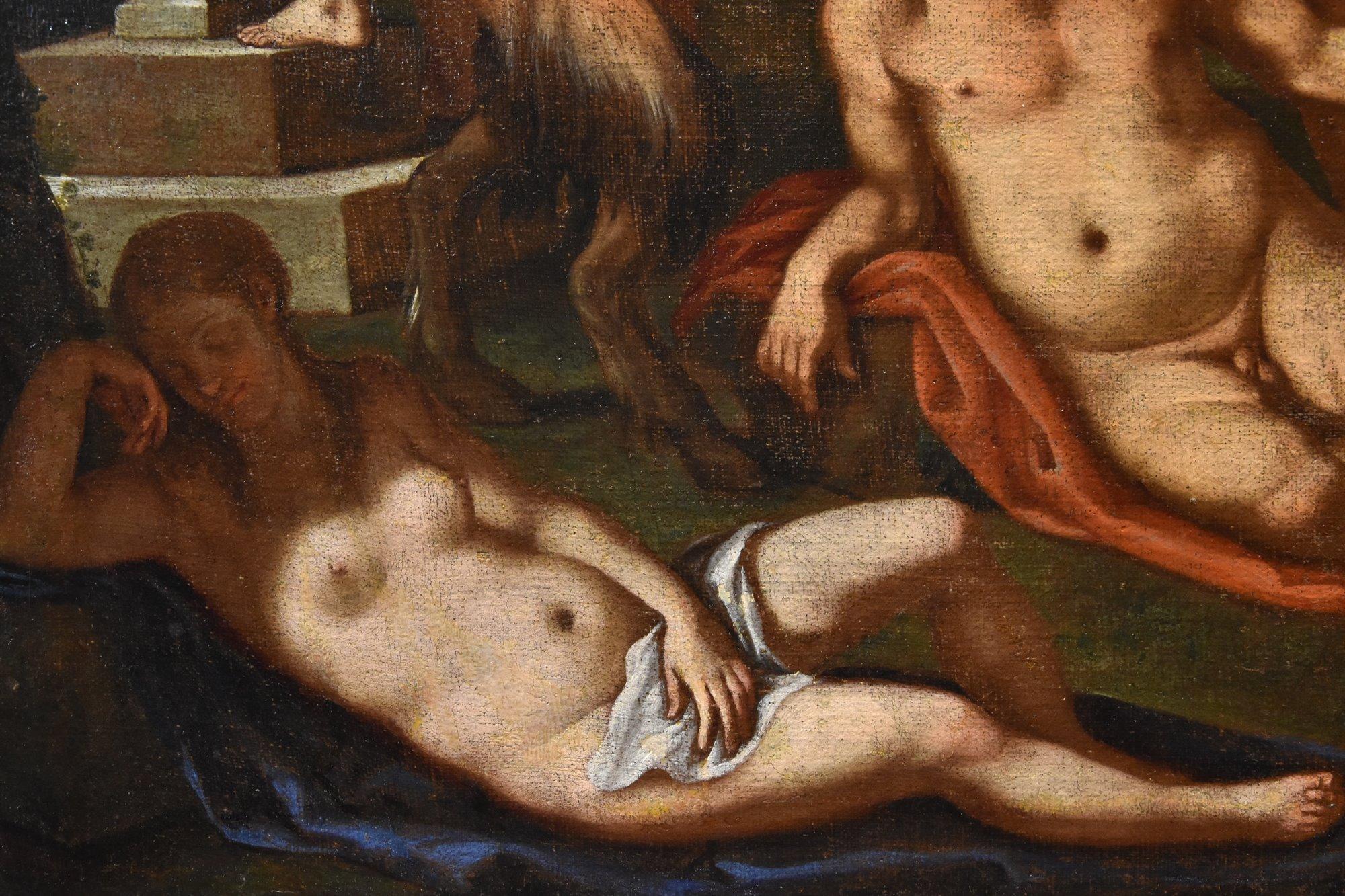 Bacchanale Mythologique Peinture Carpioni Huile sur toile 17ème siècle Art ancien en vente 7