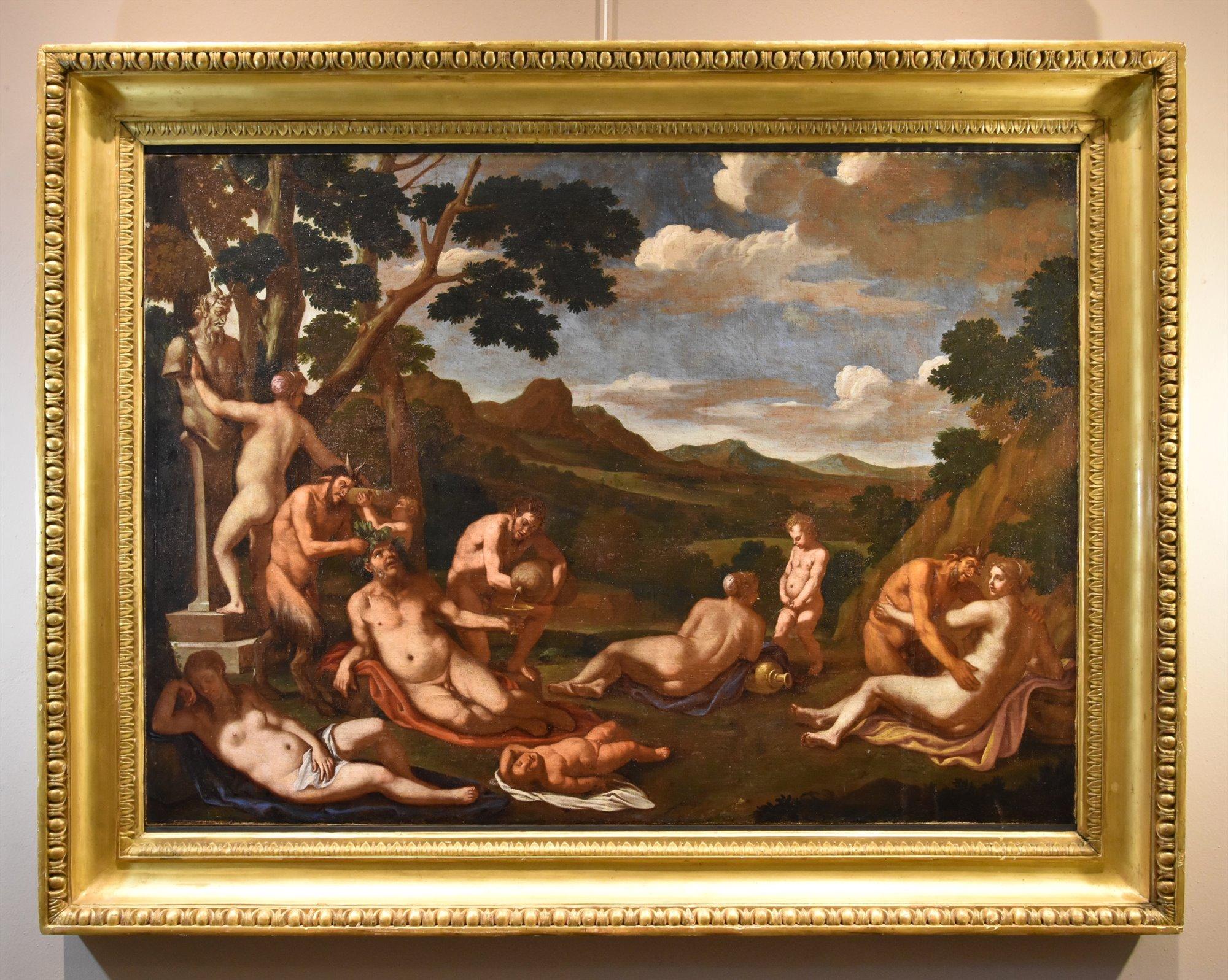 Bacchanale Mythologique Peinture Carpioni Huile sur toile 17ème siècle Art ancien - Maîtres anciens Painting par Giulio Carpioni (venice, 1613 - Vicenza, 1678)