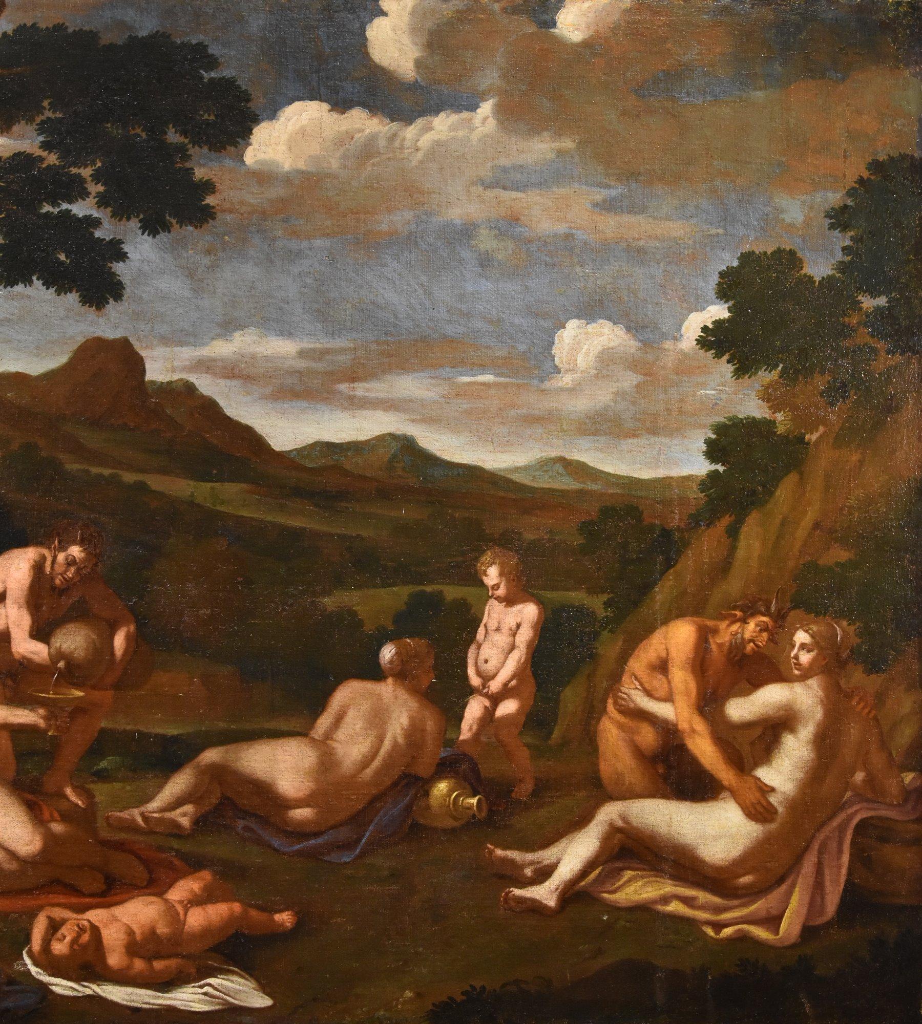 Bacchanale Mythologique Peinture Carpioni Huile sur toile 17ème siècle Art ancien en vente 1