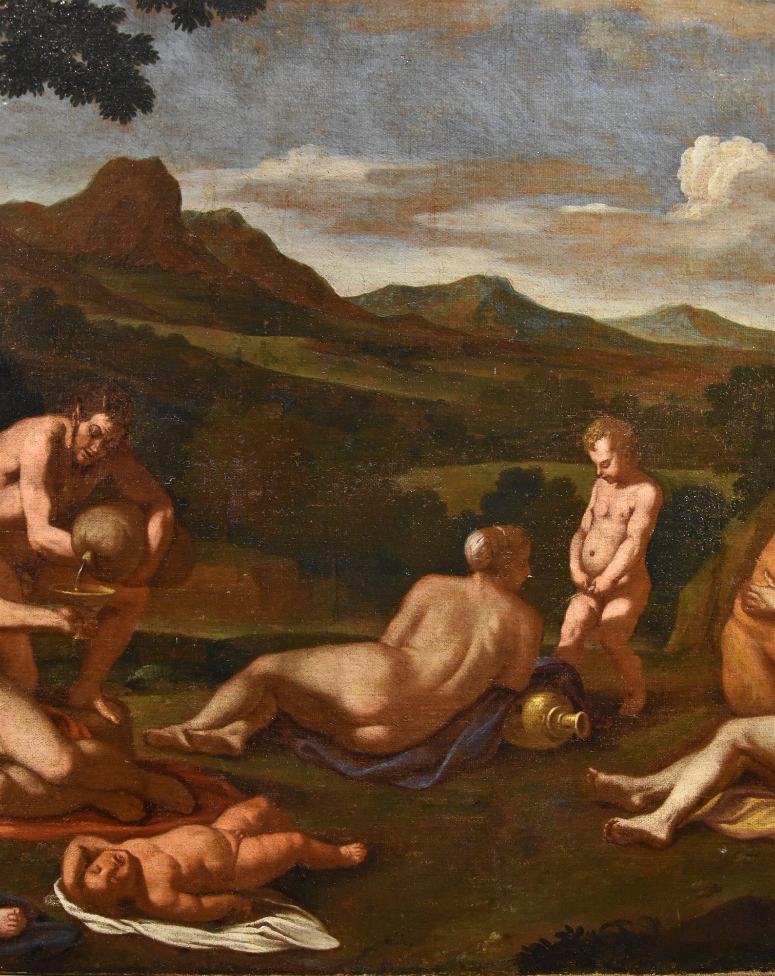 Bacchanale Mythologique Peinture Carpioni Huile sur toile 17ème siècle Art ancien en vente 3