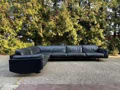 Giulio Corner Black Leather Sofa by Afra & Tobia Scarpa for Meritalia, Italy 80s