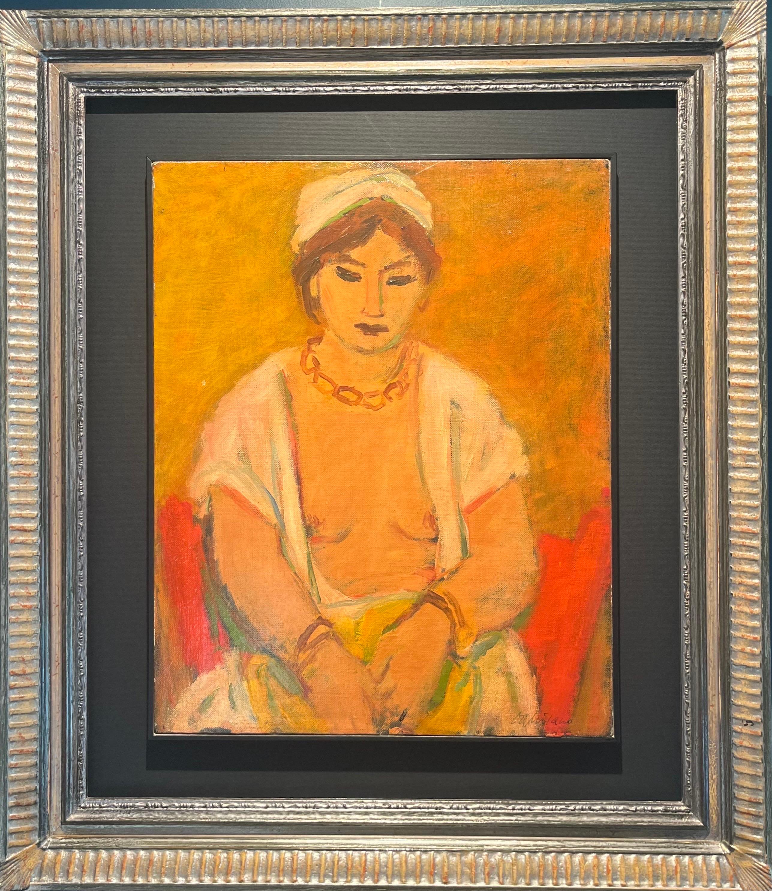 Giulio da Milano Nude Painting - "Odalisque yellow" Oil , cm. 40 x 50 1937  free shipping