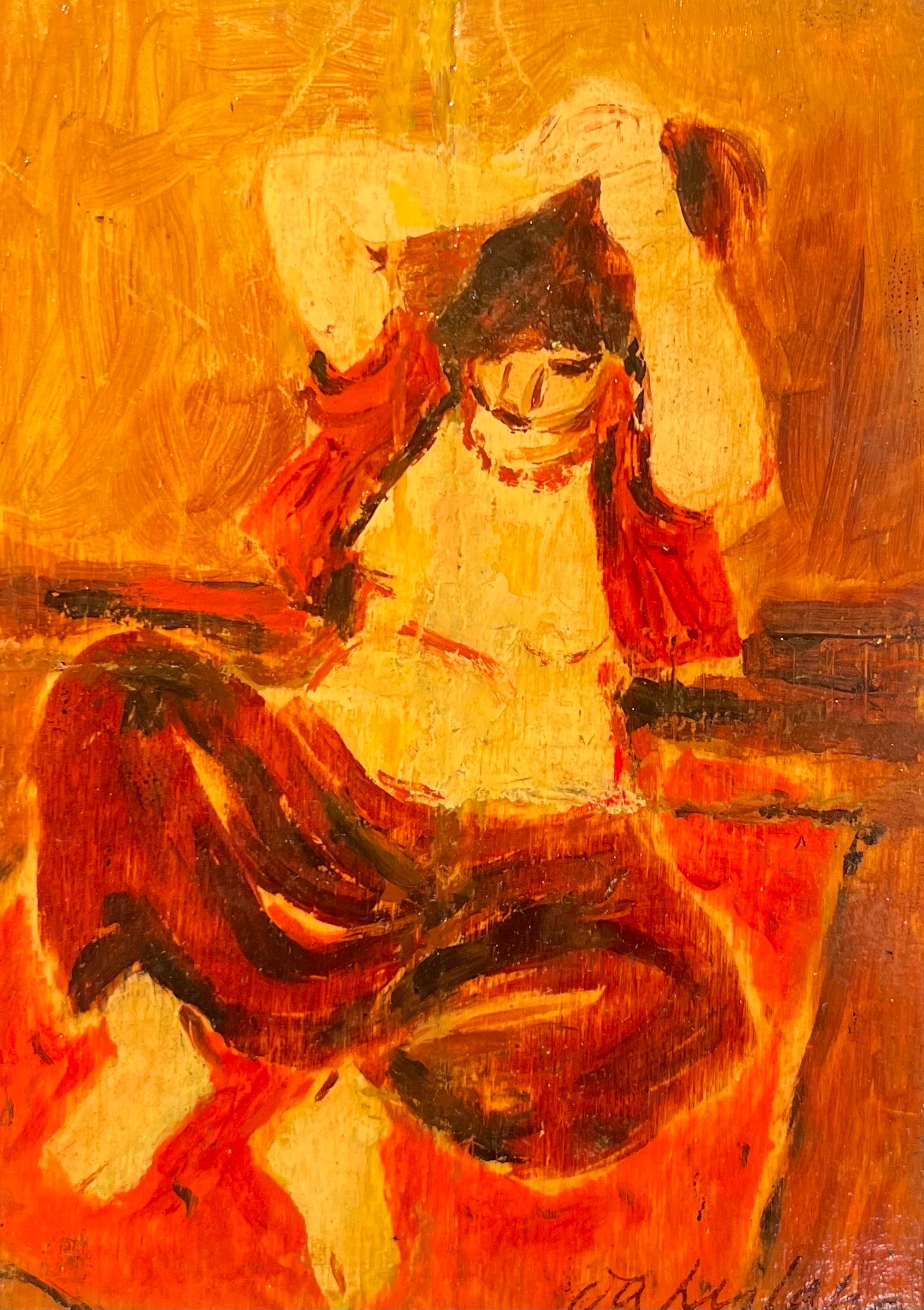 « Red Odalisque », huile cm. 17 x 12 1947  Offre d'expédition gratuite - Painting de Giulio da Milano