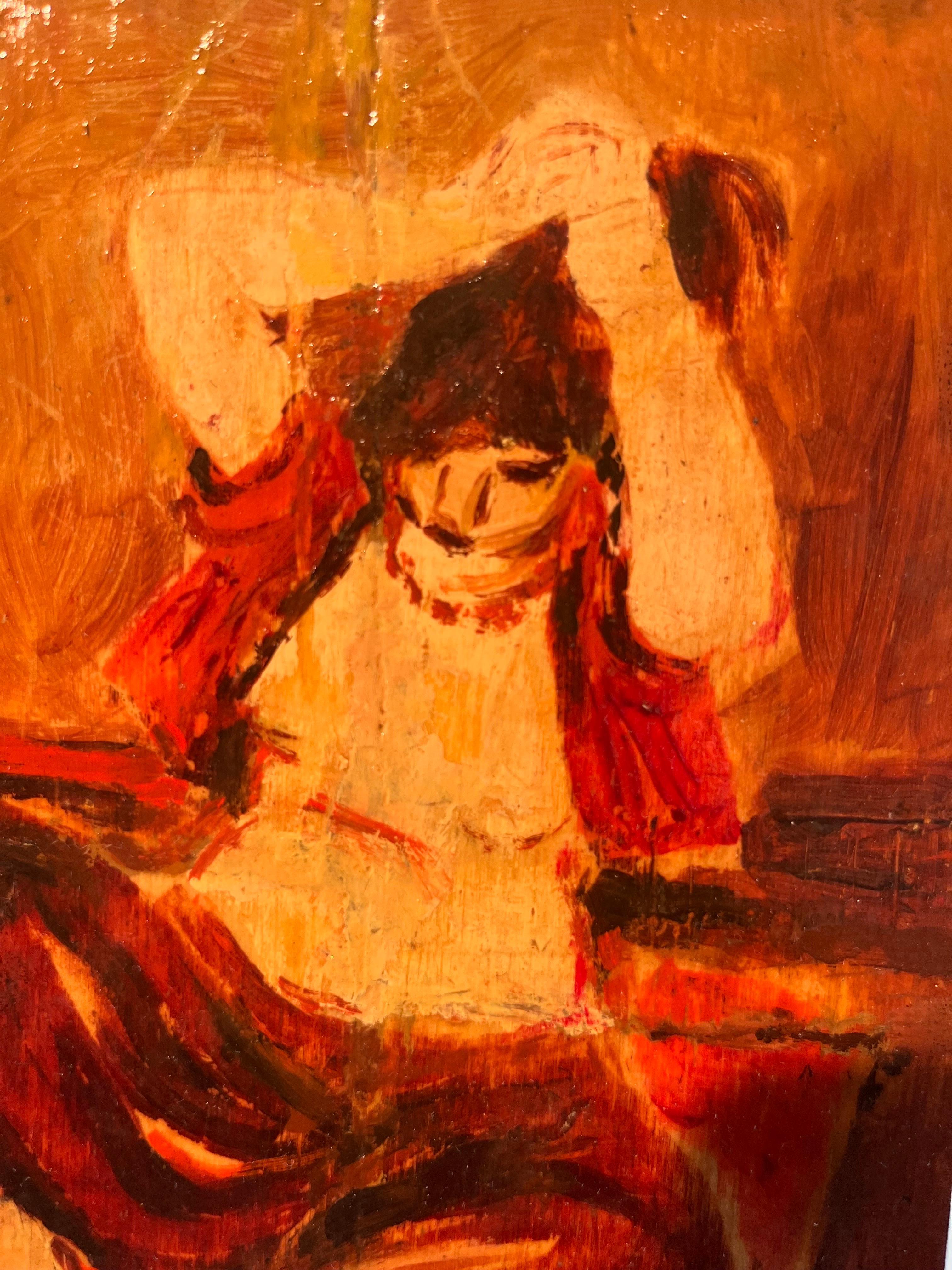« Red Odalisque », huile cm. 17 x 12 1947  Offre d'expédition gratuite - Expressionniste Painting par Giulio da Milano
