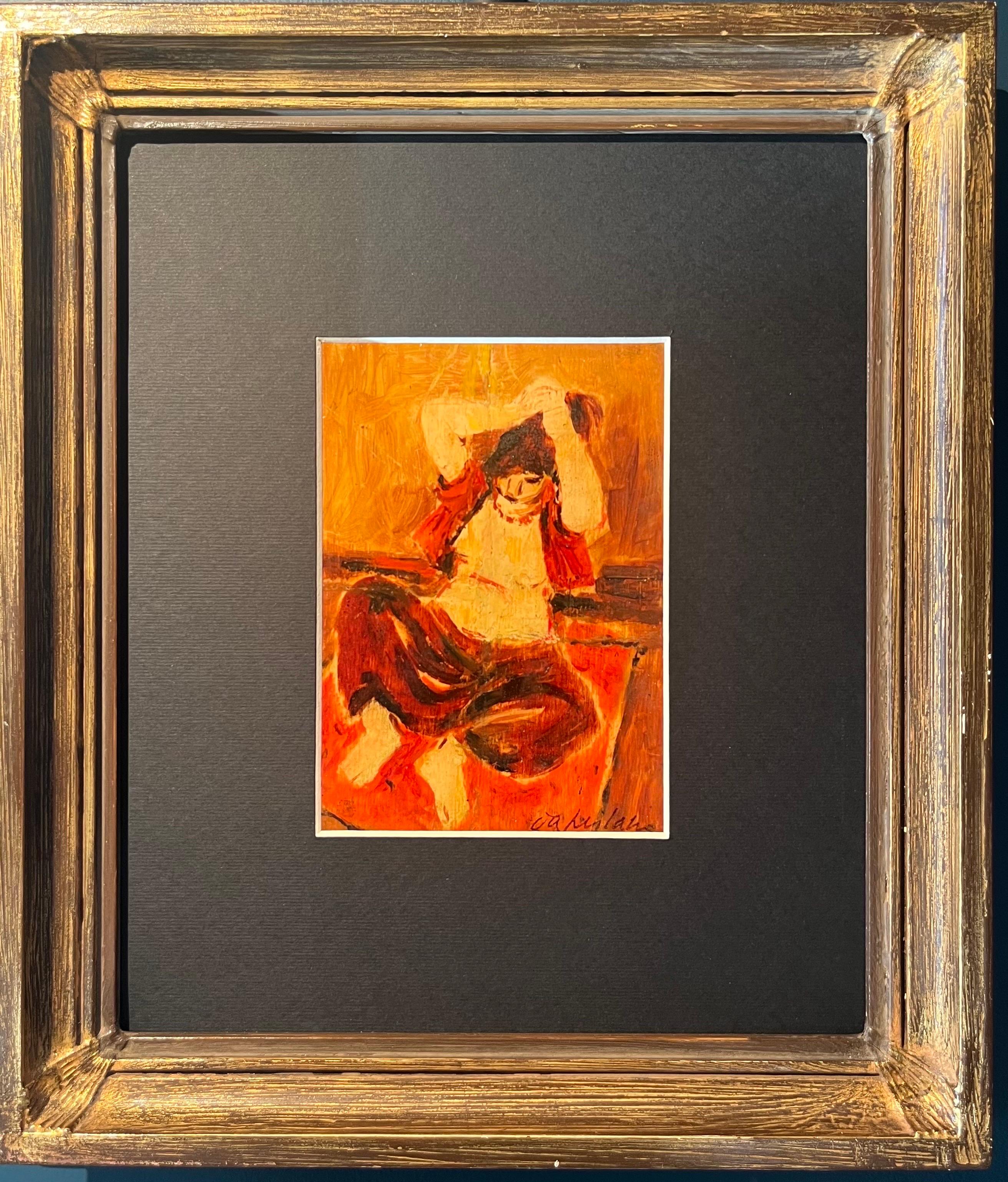 Giulio da Milano Nude Painting - "Red Odalisque" oil cm. 17 x 12 1947  Offer Free Shipping