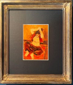 Vintage "Red Odalisque" oil cm. 17 x 12 1947  Offer Free Shipping
