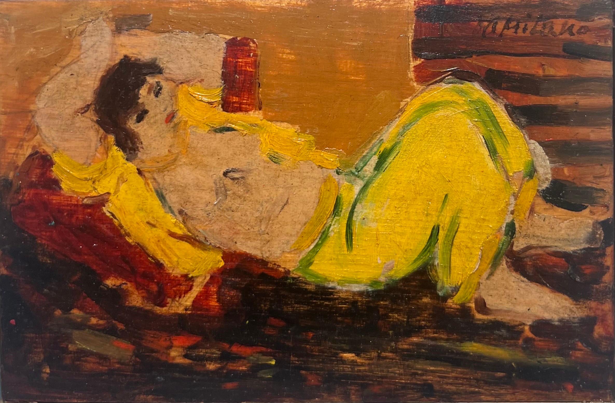 « Odalisque jaune » cm. 15 x 10 1925 - Painting de Giulio da Milano