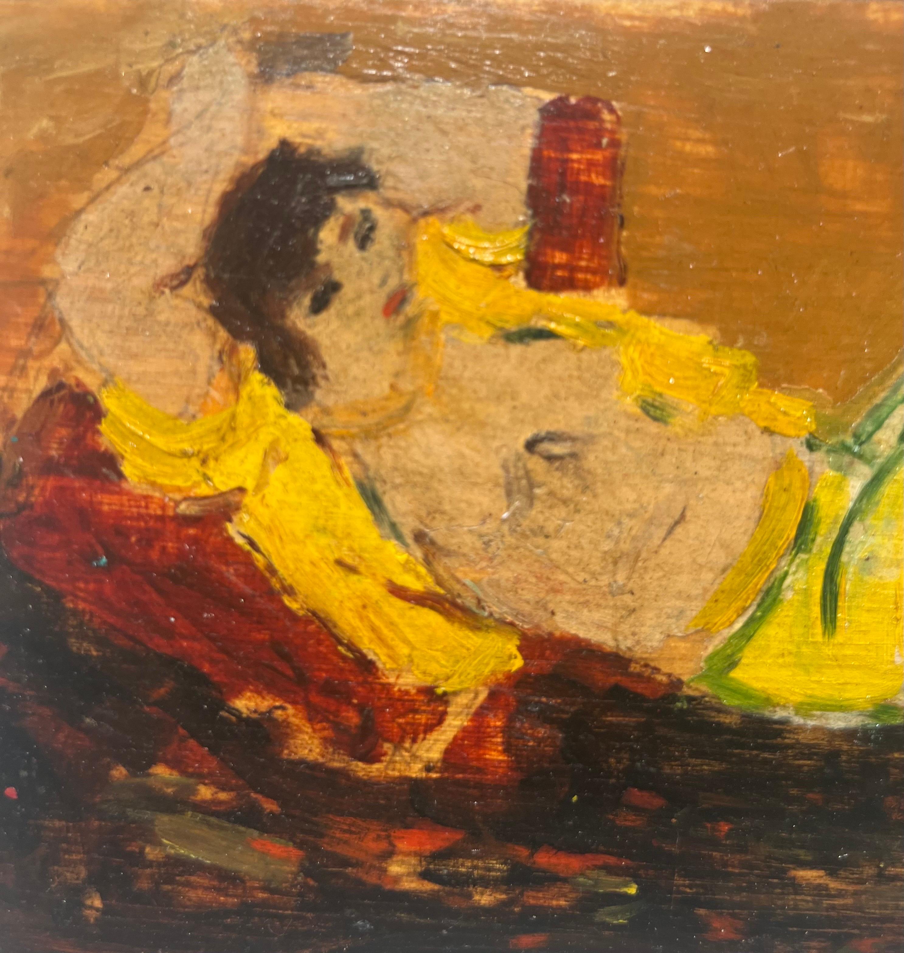 « Odalisque jaune » cm. 15 x 10 1925 - Expressionniste Painting par Giulio da Milano