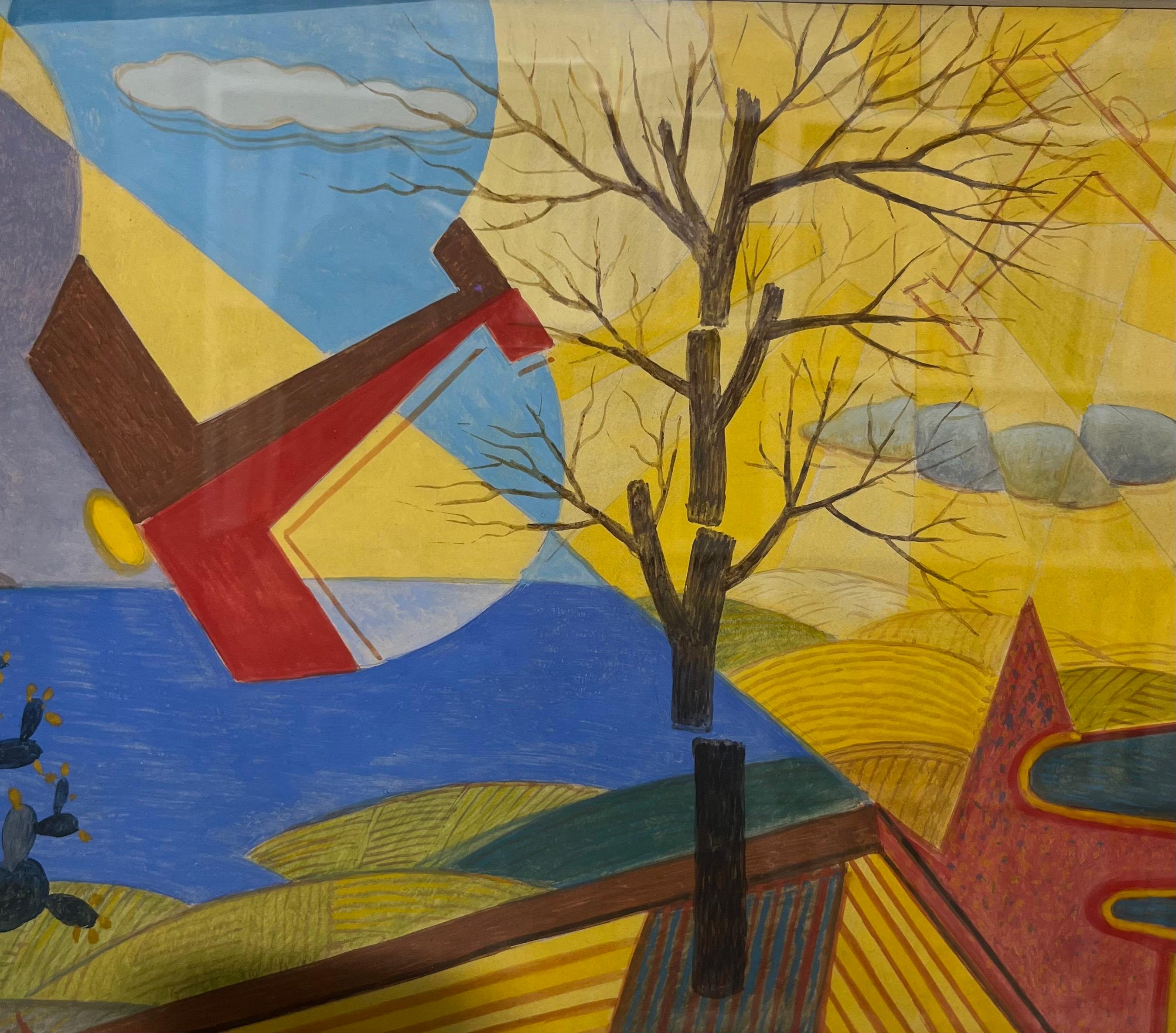 Giulio D'Anna est l'un des plus importants peintres du 2e Futurisme italien 
L'opéra lumineux représente un avion en vol dans le ciel sicilien.
Couleurs vertes et ciel turquoise de la Sicile
L'opera ha l'autentica dell'archivio unico dei Futuristi