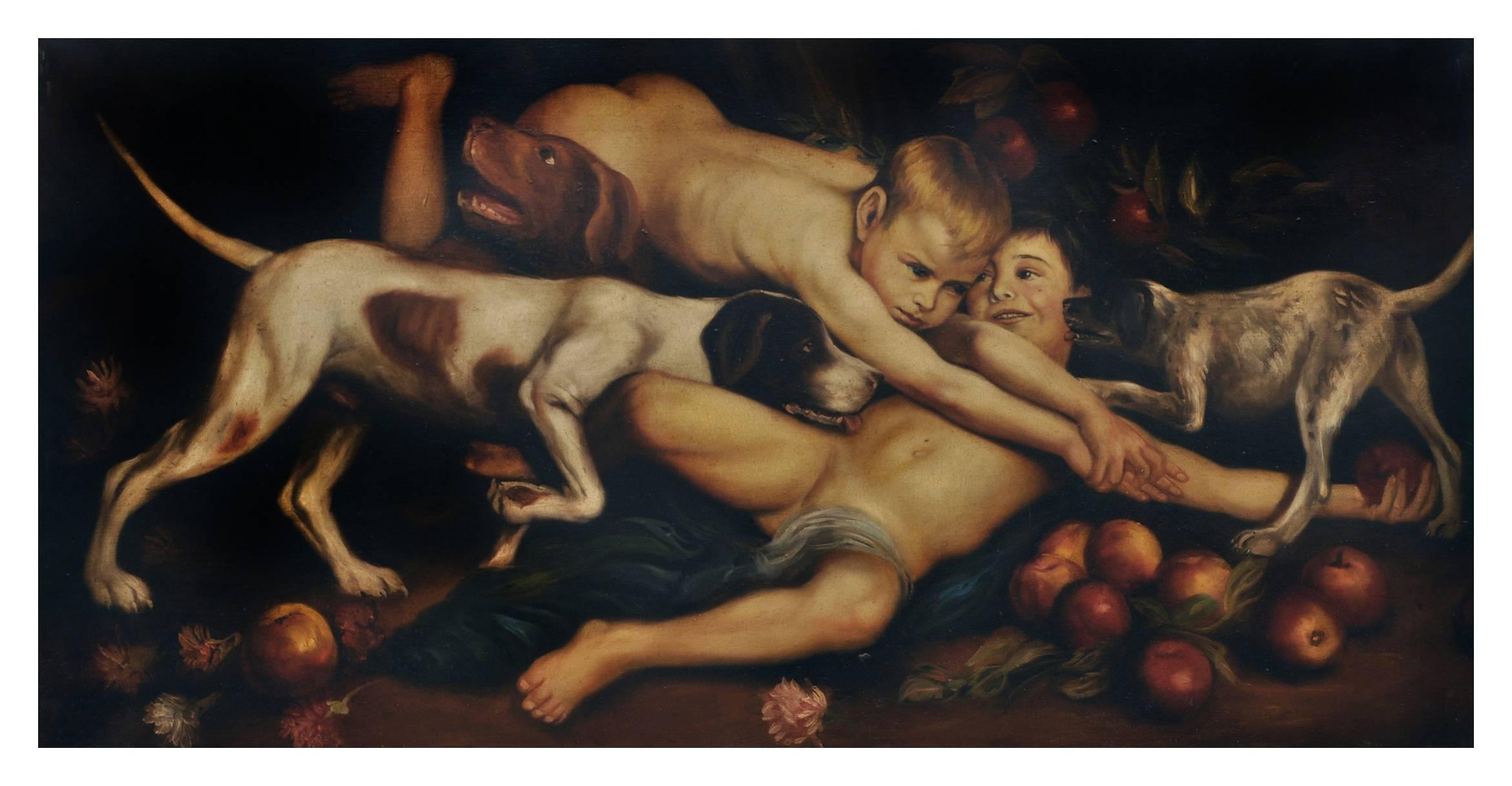 CHERUBIM PLAYING –  Italienische Schule – Figuratives Gemälde, Öl auf Leinwand – Painting von Giulio Di Sotto