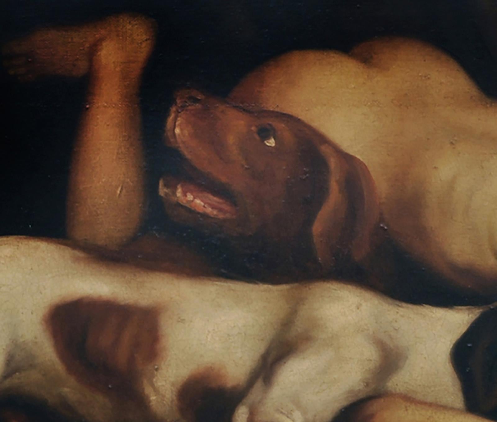 Querubines tocando - Giulio Di Sotto Italia 2004 - Óleo sobre lienzo cm. 50 x 100
El cuadro propuesto representa a dos putti jugando .
Claro contraste de claroscuro, con los dos querubines que destacan sobre el fondo oscuro, un recurso pictórico que