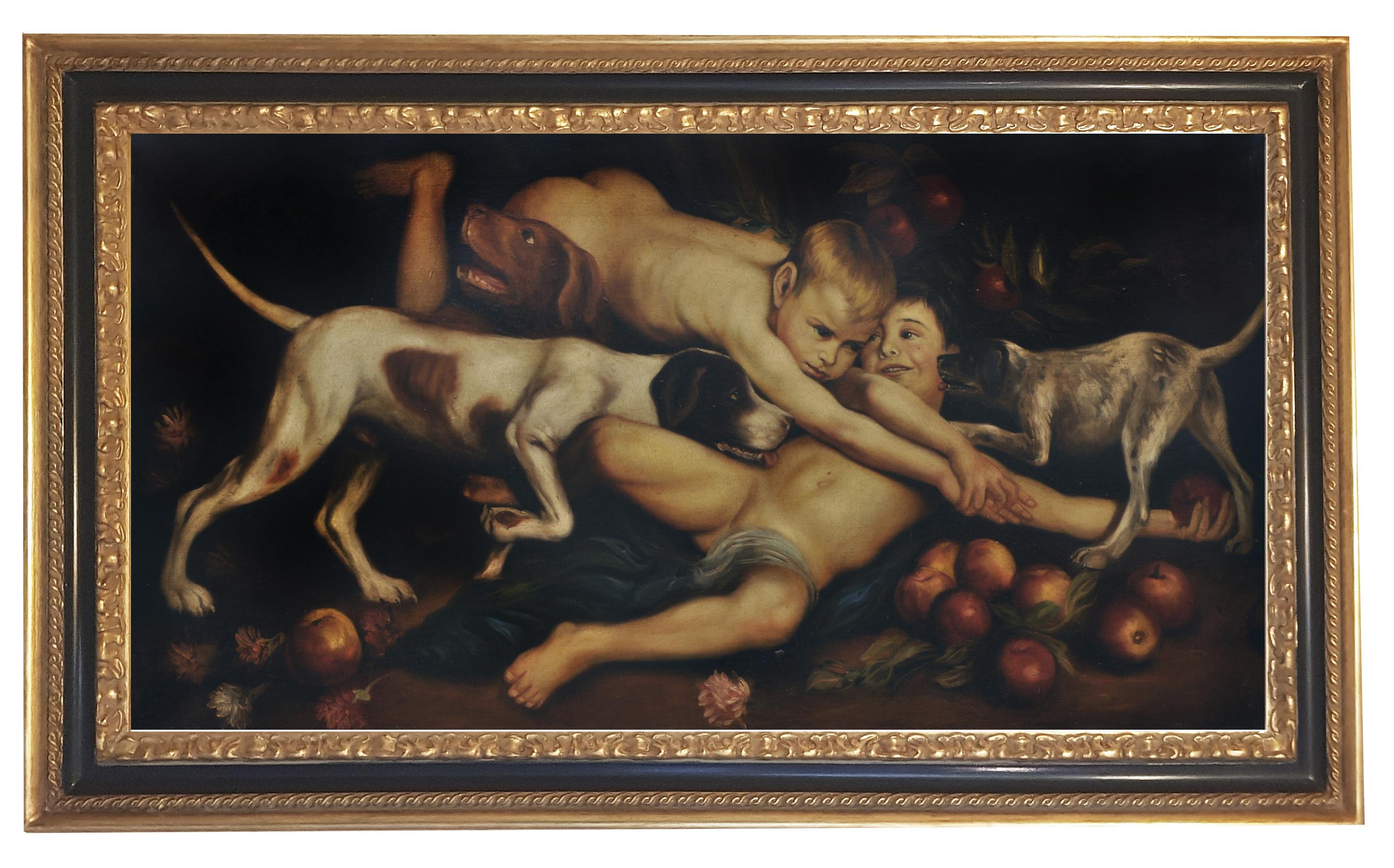 Figurative Painting Giulio Di Sotto - CHÉRUBINS JOUANT -  École italienne - Peinture figurative à l'huile sur toile