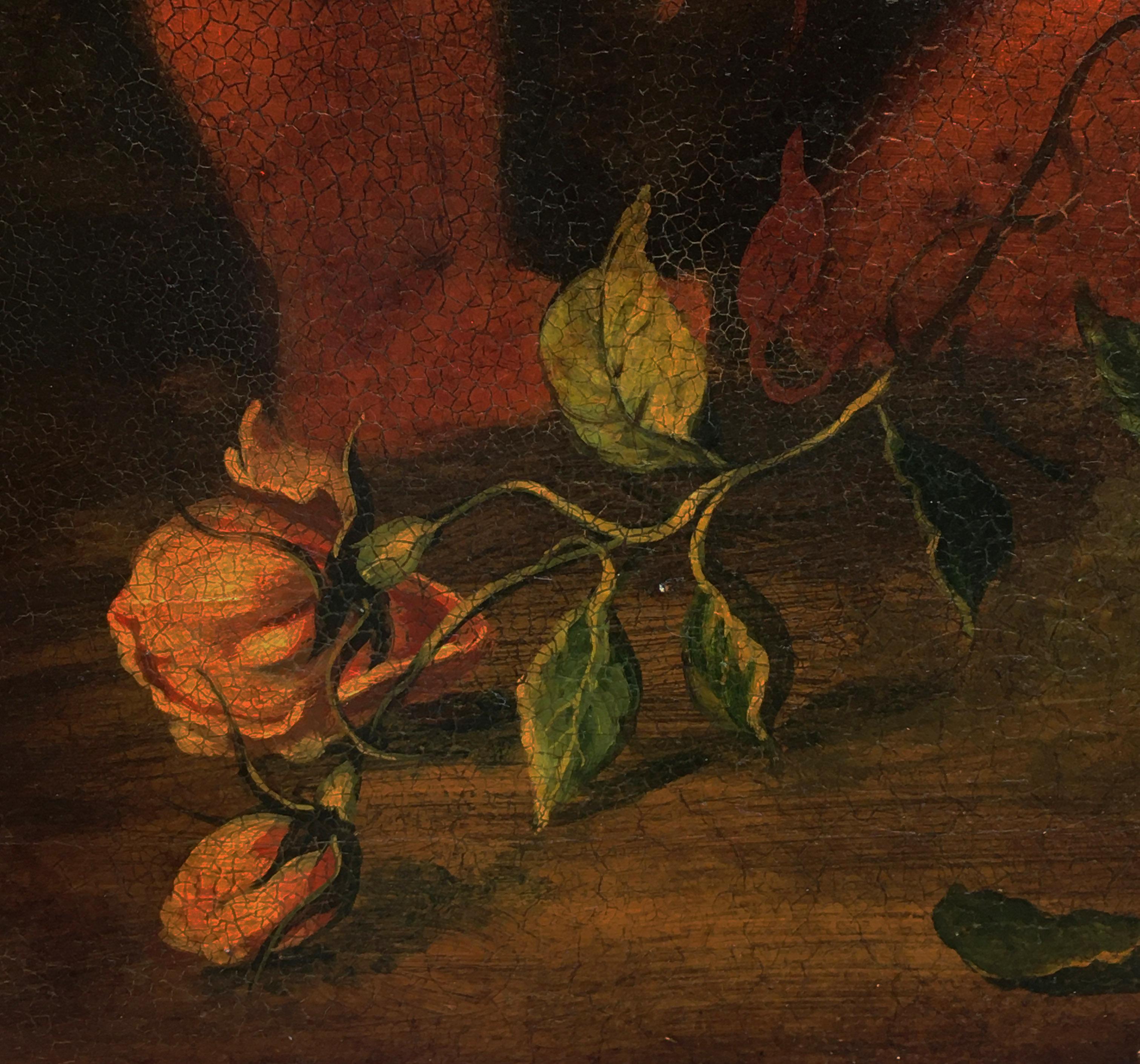 CHERUBIM WITH FLOWERS - École italienne - Huile figurative italienne  peinture - Noir Figurative Painting par Giulio Di Sotto