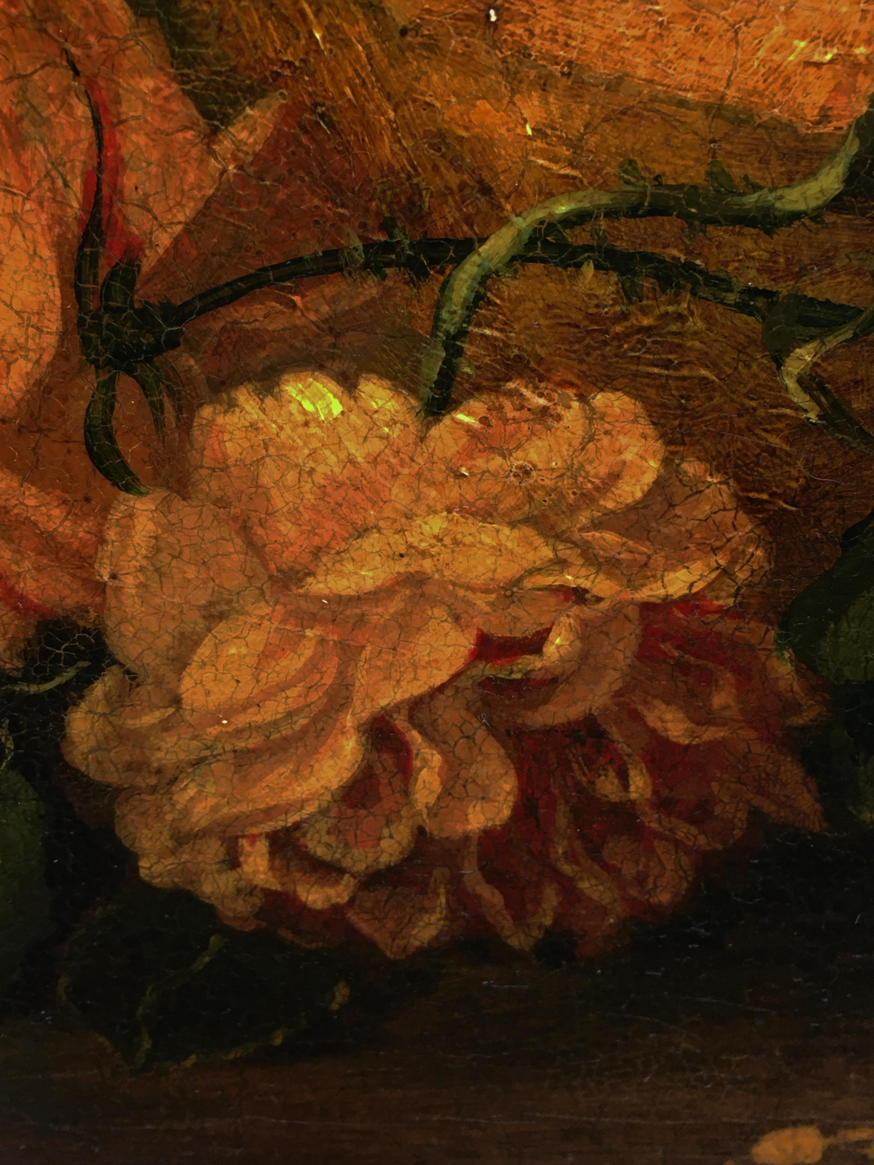 Cherubim mit Blumen - Öl auf Leinwand cm.80x100 von Giulio Di Sotto, Italien, 2002.
Blattgold vergoldet  Holzrahmen auf Anfrage erhältlich
Dieses wunderbare Öl auf Leinwand stellt zwei Putten dar, die mit einer Komposition aus Blumen und Früchten