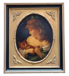 Giulio Di Sotto - GIRL WITH KITTEN- In der Art von F.Ballavoine's - Italien Ölgemälde auf Leinwand GIRL WITH KITTEN- In der Art von F.Ballavoine's - Italien Ölgemälde auf Leinwand