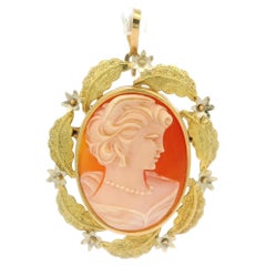 Giulio Dionisi 18k Italian Gold Botanical Detail Carved Cameo Pin Brooch Pendant Giulio Dionisi 18k Italian Gold Botanical Detail Carved Cameo Pin Brooch Pendant
