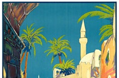 Original Tripoli - Libia vintage Italian railroad poster to North Africa  linen