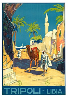 Original Tripoli - Libia vintage Italian railroad poster to North Africa  linen