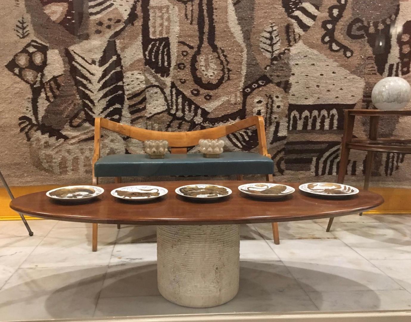 Giulio Lazzotti Design Oval coffee Table with Travertine, Hand Signed, 1965 8