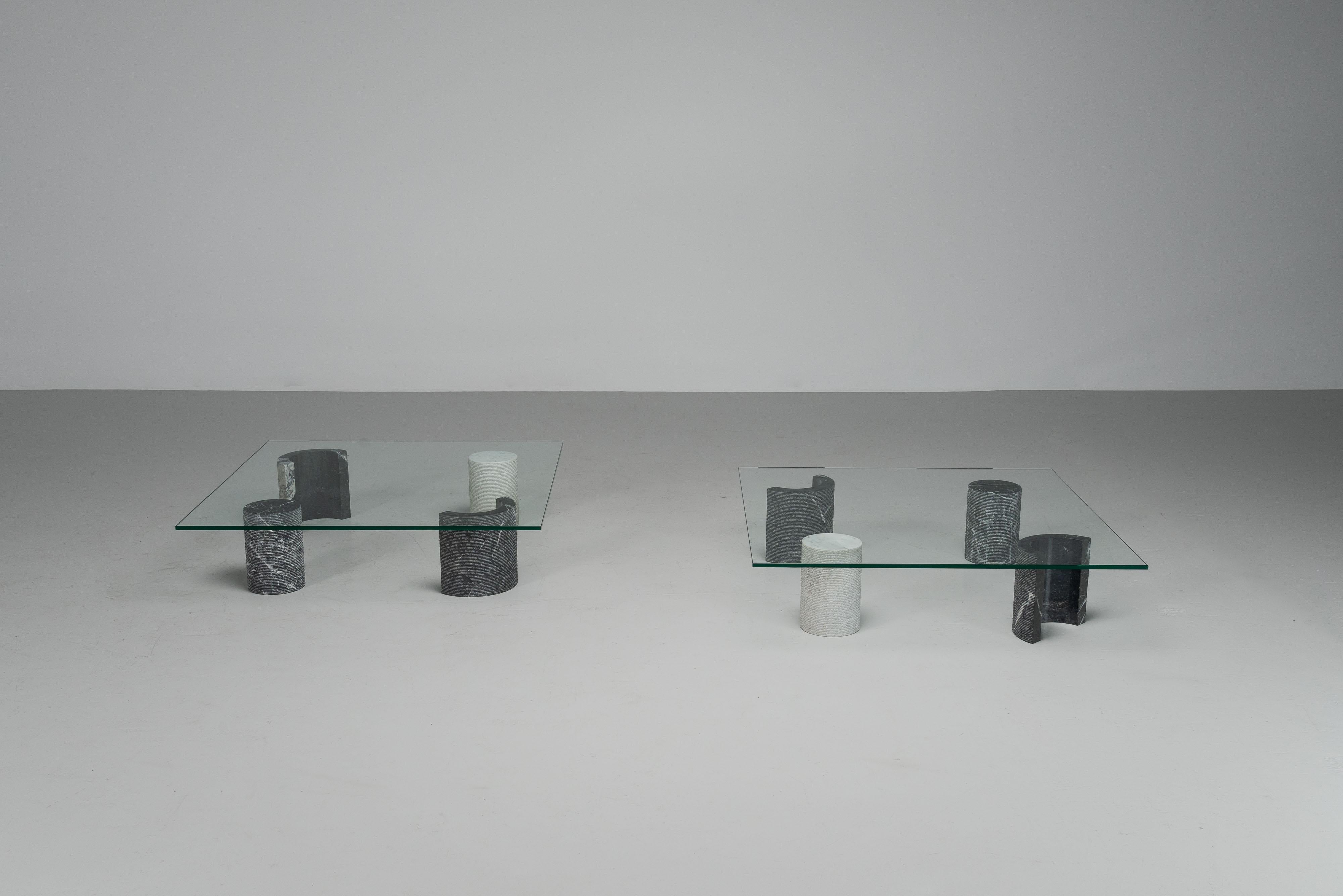 Glass Giulio Lazzotti Megeia coffee table pair Italy 1979 For Sale