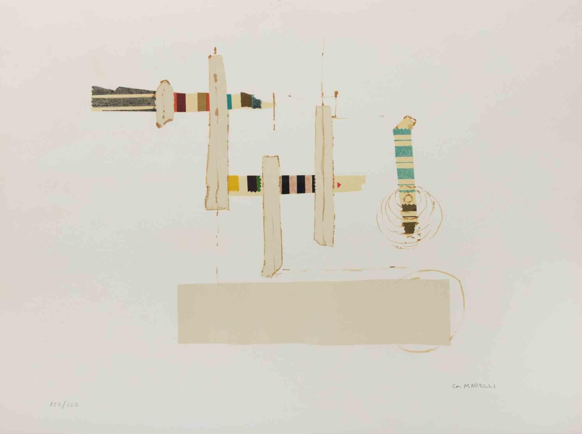 Lithograph realized by Giulio Marelli in 1970 ca.

Edition of 150 in arab numbers and XXV in roman numbers.

Hand signed and numbered in pencil.

Very good condition.


