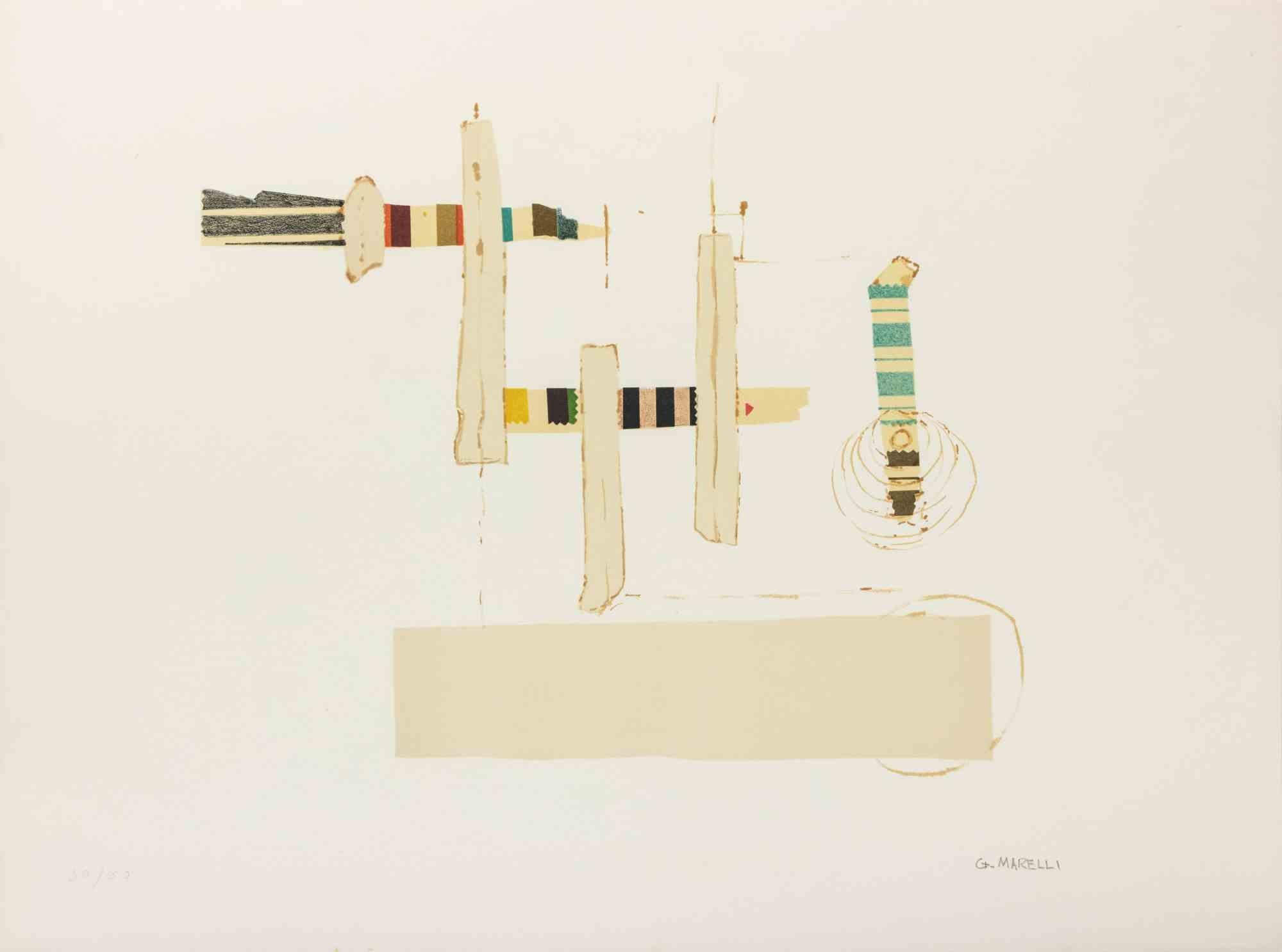 Lithograph realized by Giulio Marelli in 1970 ca.

Edition of 150 in arab numbers and XXV in roman numbers.

Hand signed and numbered in pencil.

Very good condition.






