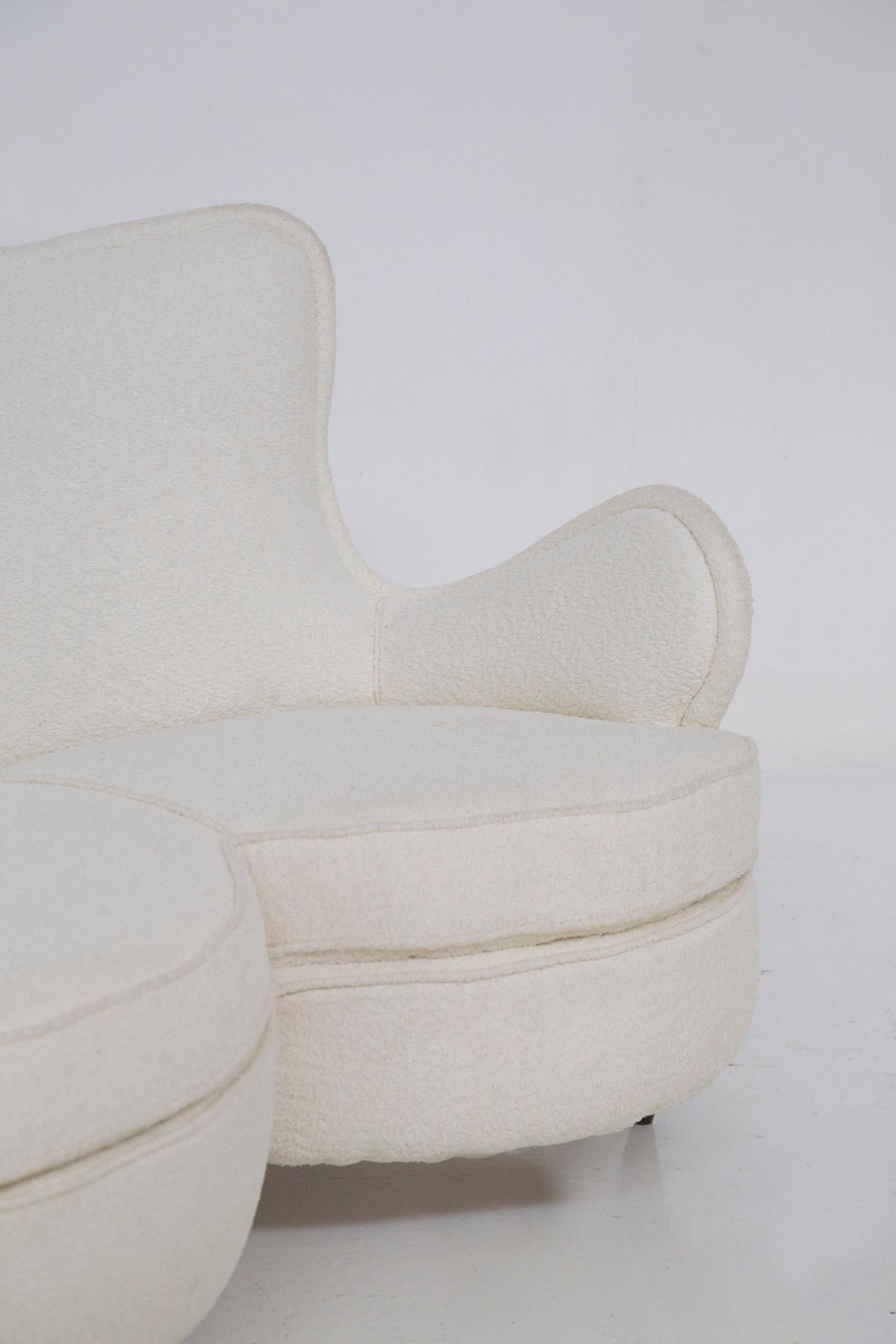 Mid-Century Modern Giulio Minoletti Italian Sofa in White Bouclé 'Attr.'