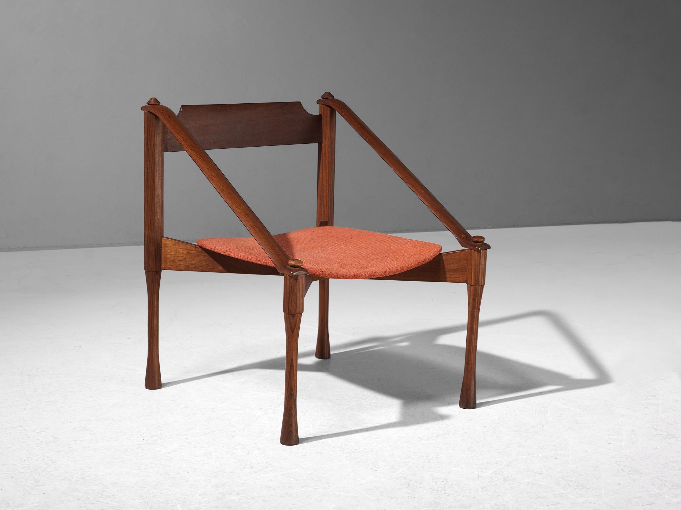 Mid-20th Century Giulio Moscatelli Armchair in Teak and Red Upholstery  For Sale