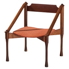 Vintage Giulio Moscatelli Armchair in Teak and Red Upholstery 