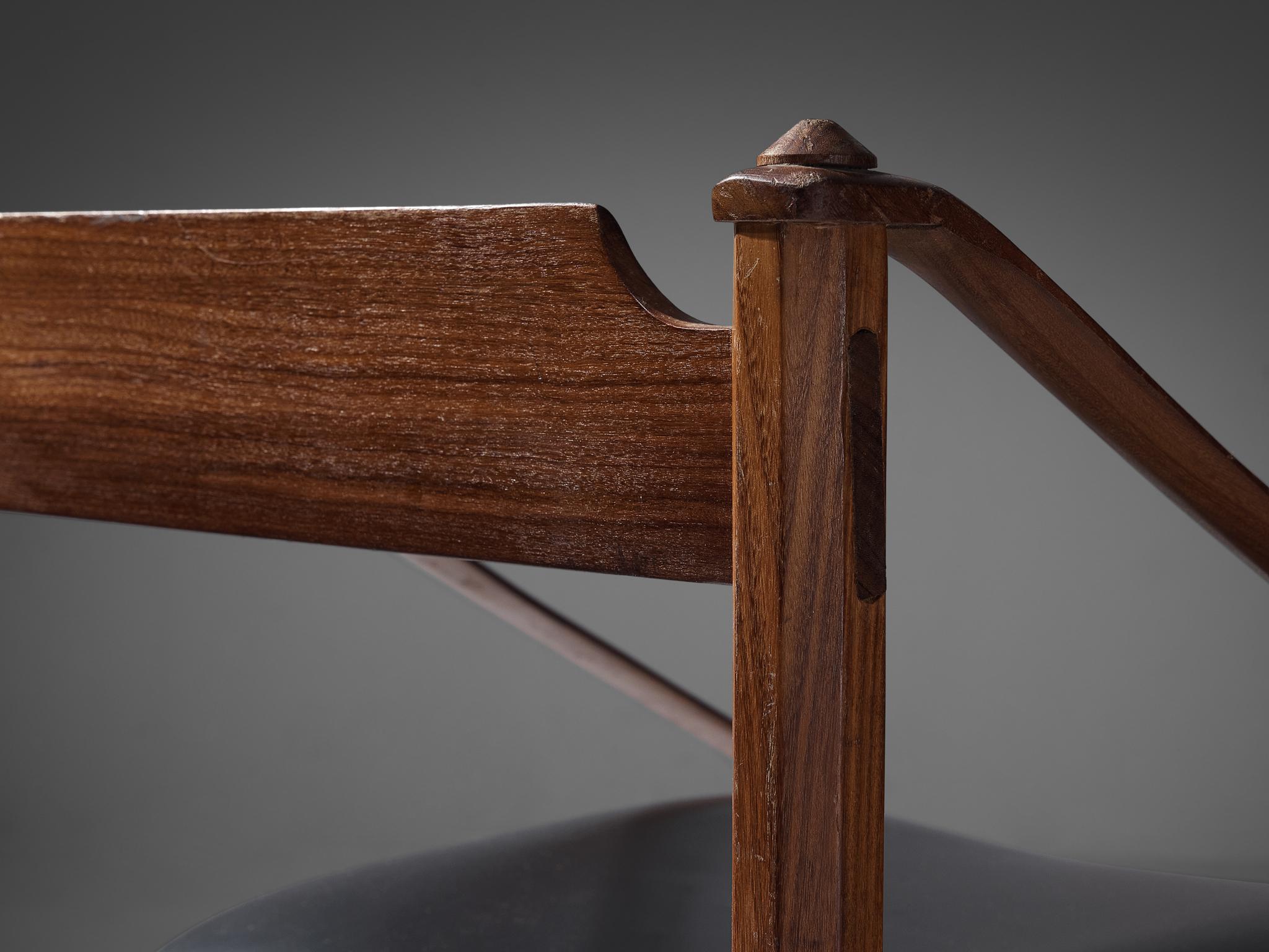 Italian Giulio Moscatelli Armchairs in Walnut and Black Upholstery