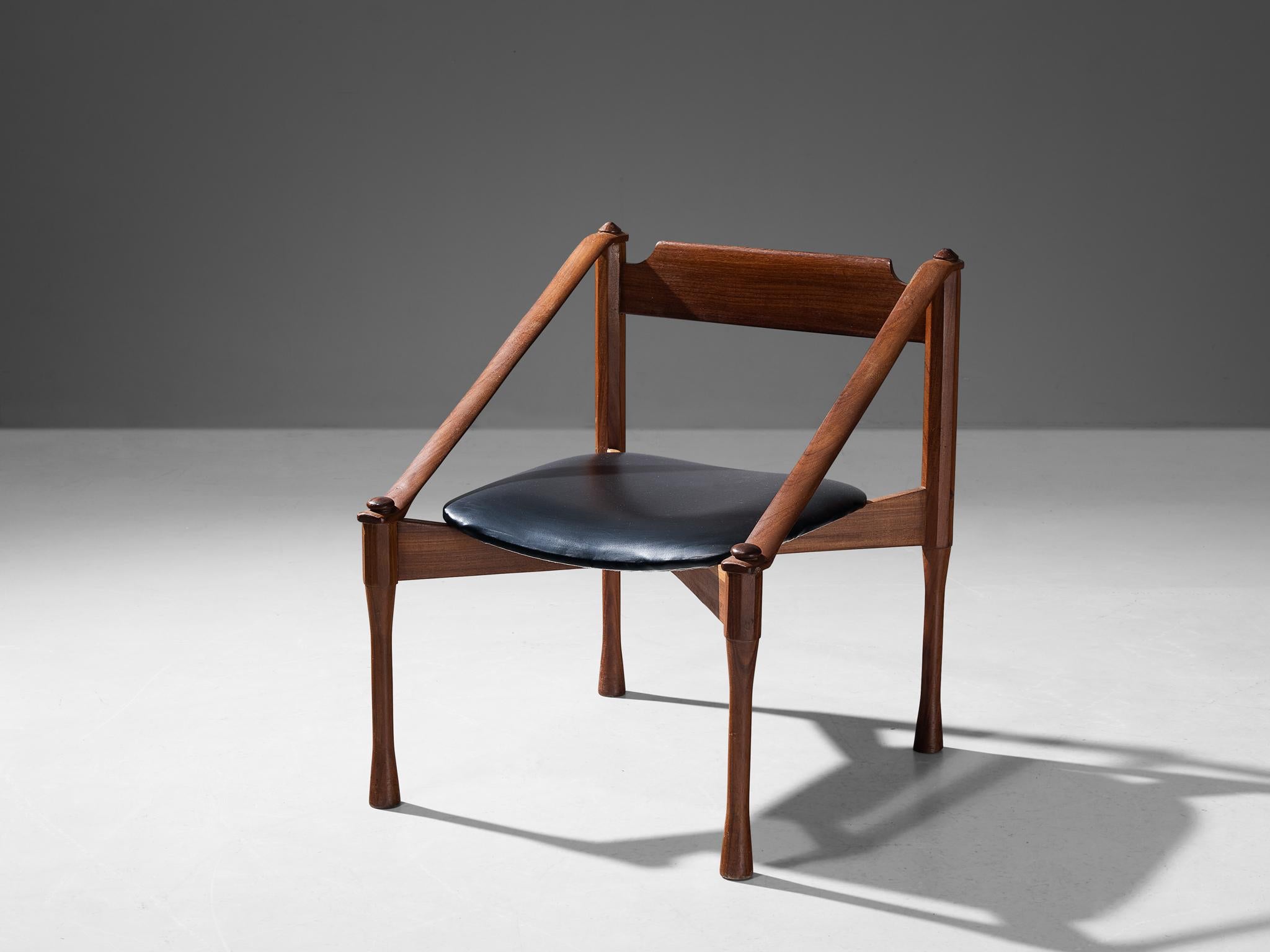 Giulio Moscatelli Armchairs in Walnut and Black Upholstery In Good Condition In Waalwijk, NL