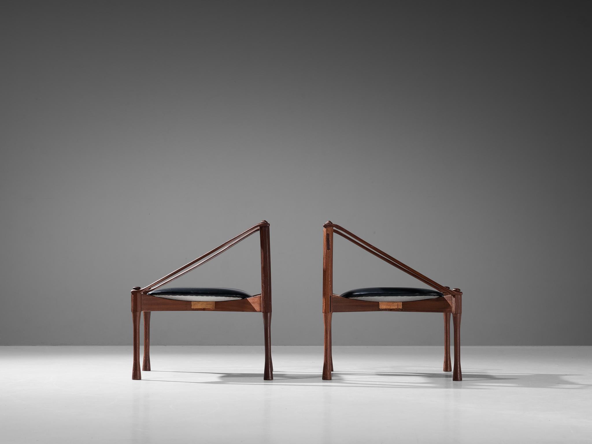 Mid-20th Century Giulio Moscatelli Armchairs in Walnut and Black Upholstery