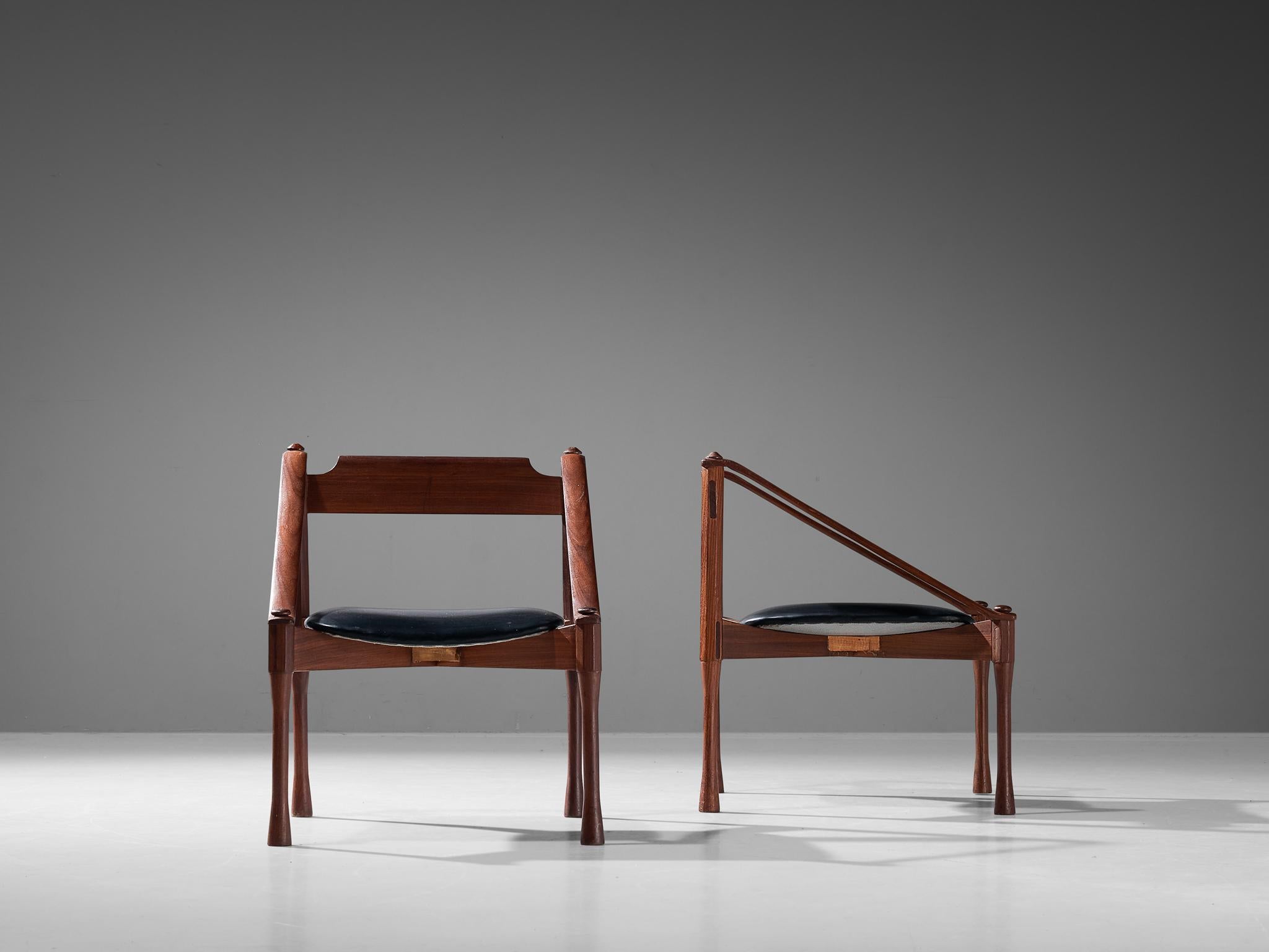 Giulio Moscatelli Armchairs in Walnut and Black Upholstery 1