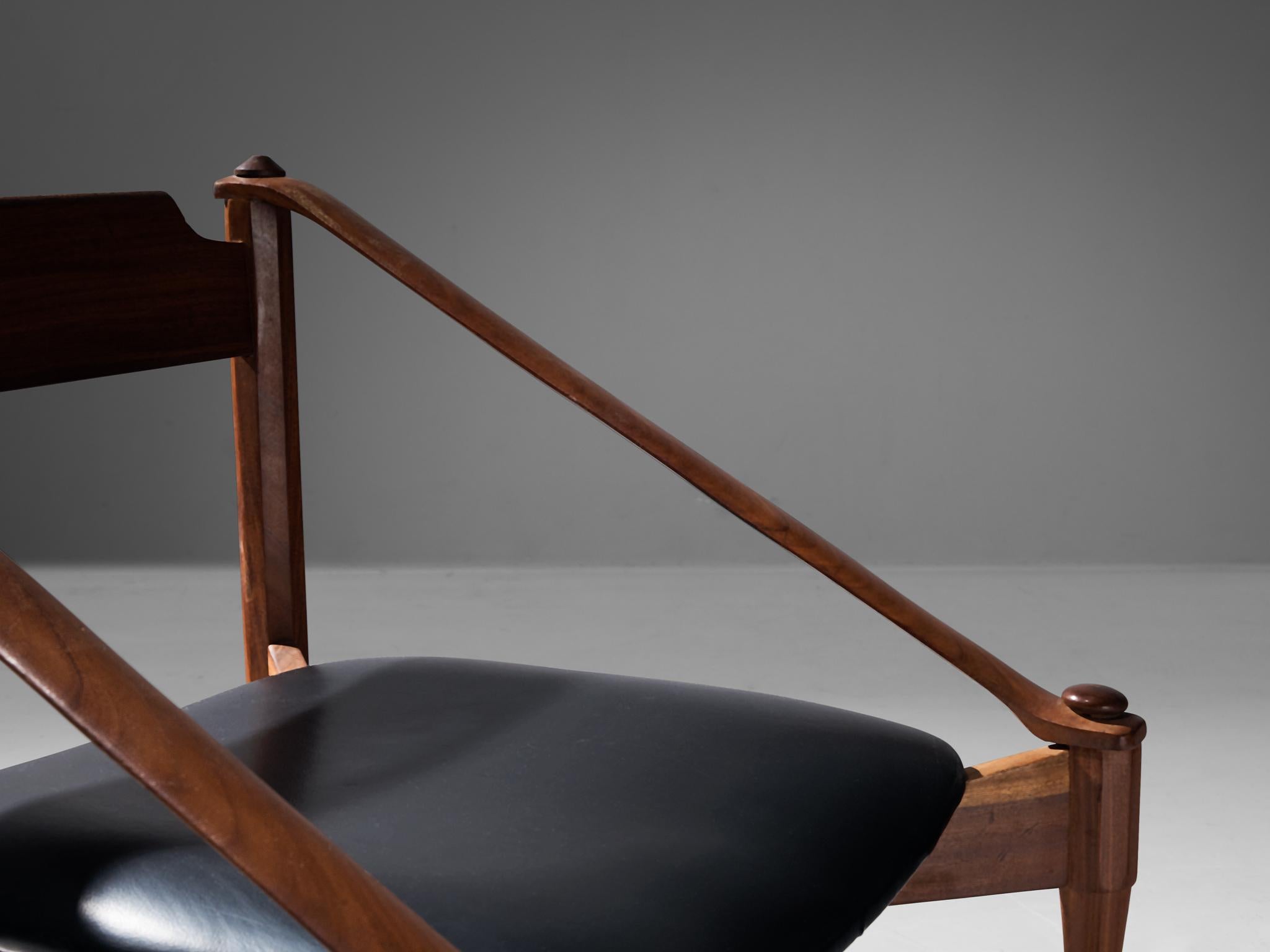 Giulio Moscatelli Armchairs in Walnut and Black Upholstery 2