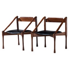Giulio Moscatelli Armchairs in Walnut and Black Upholstery 