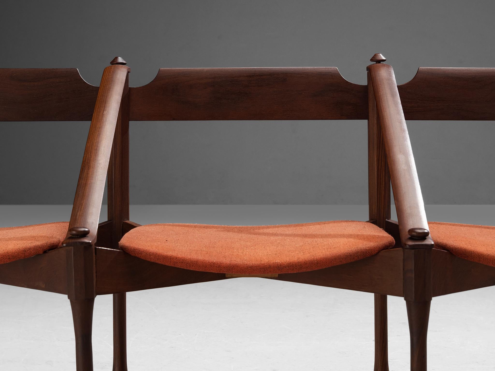 Giulio Moscatelli Bench in Teak and Red Upholstery  For Sale 2