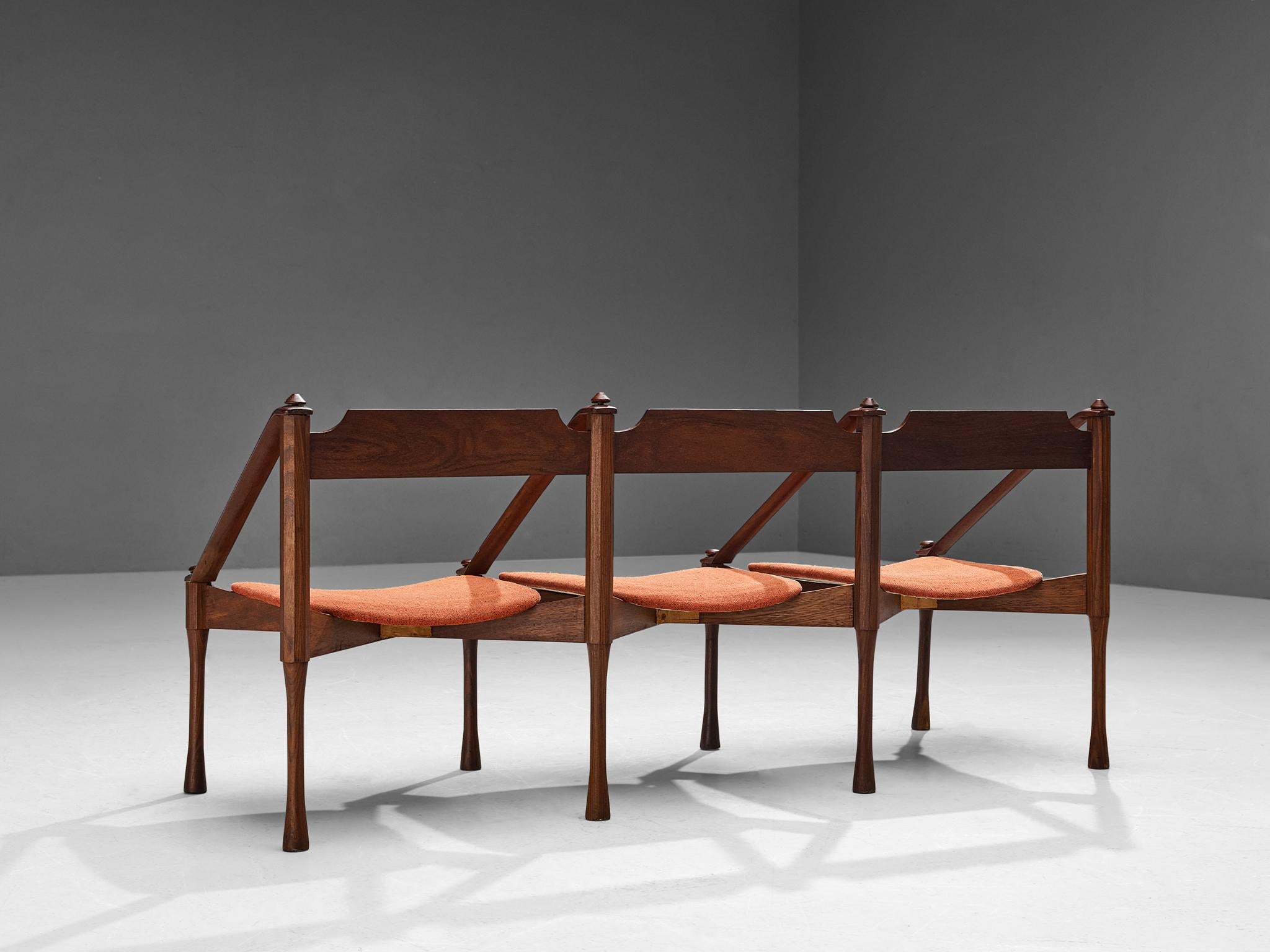 Giulio Moscatelli Bench in Teak and Red Upholstery 4
