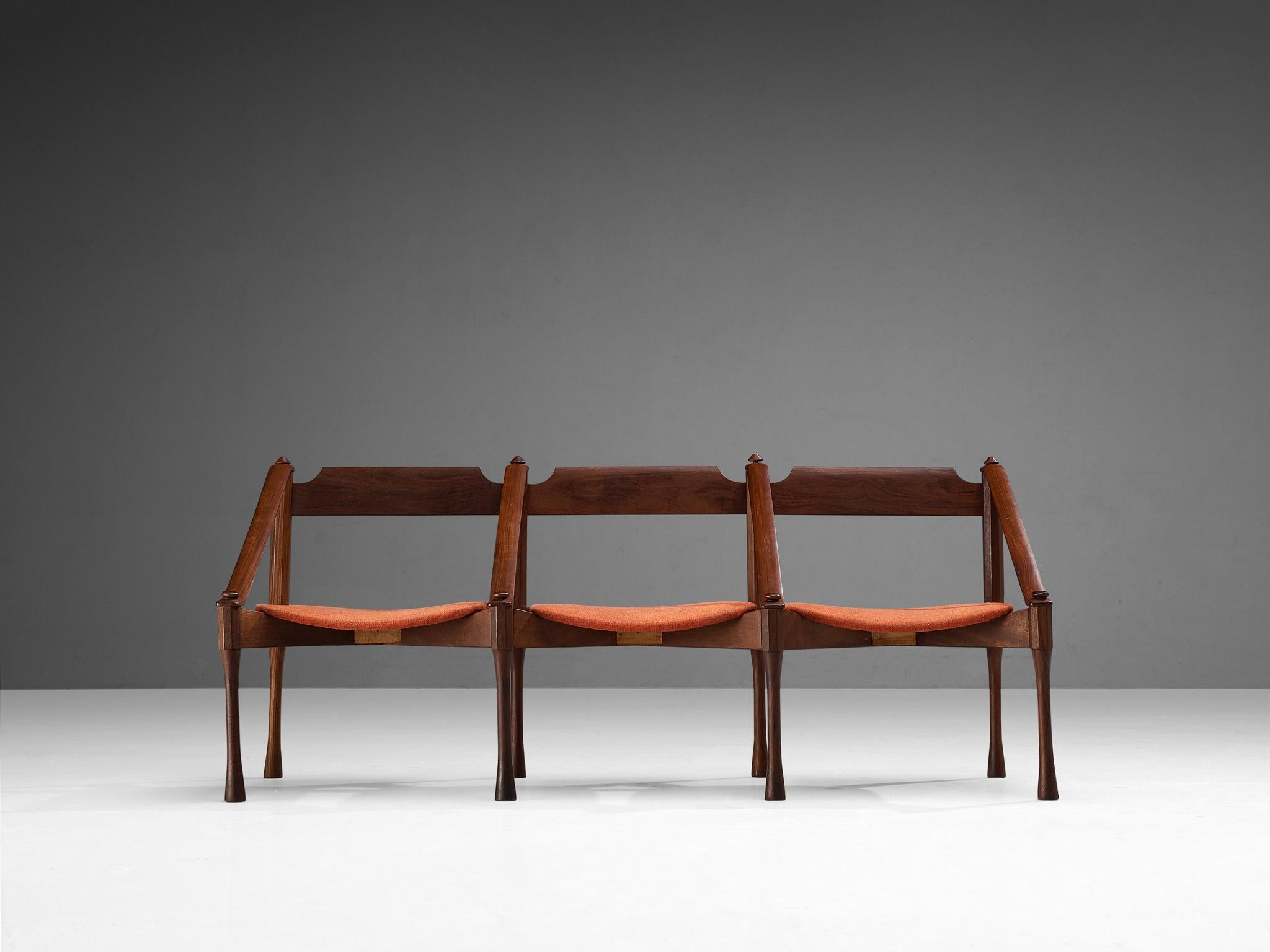 Giulio Moscatelli Bench in Teak and Red Upholstery In Good Condition In Waalwijk, NL
