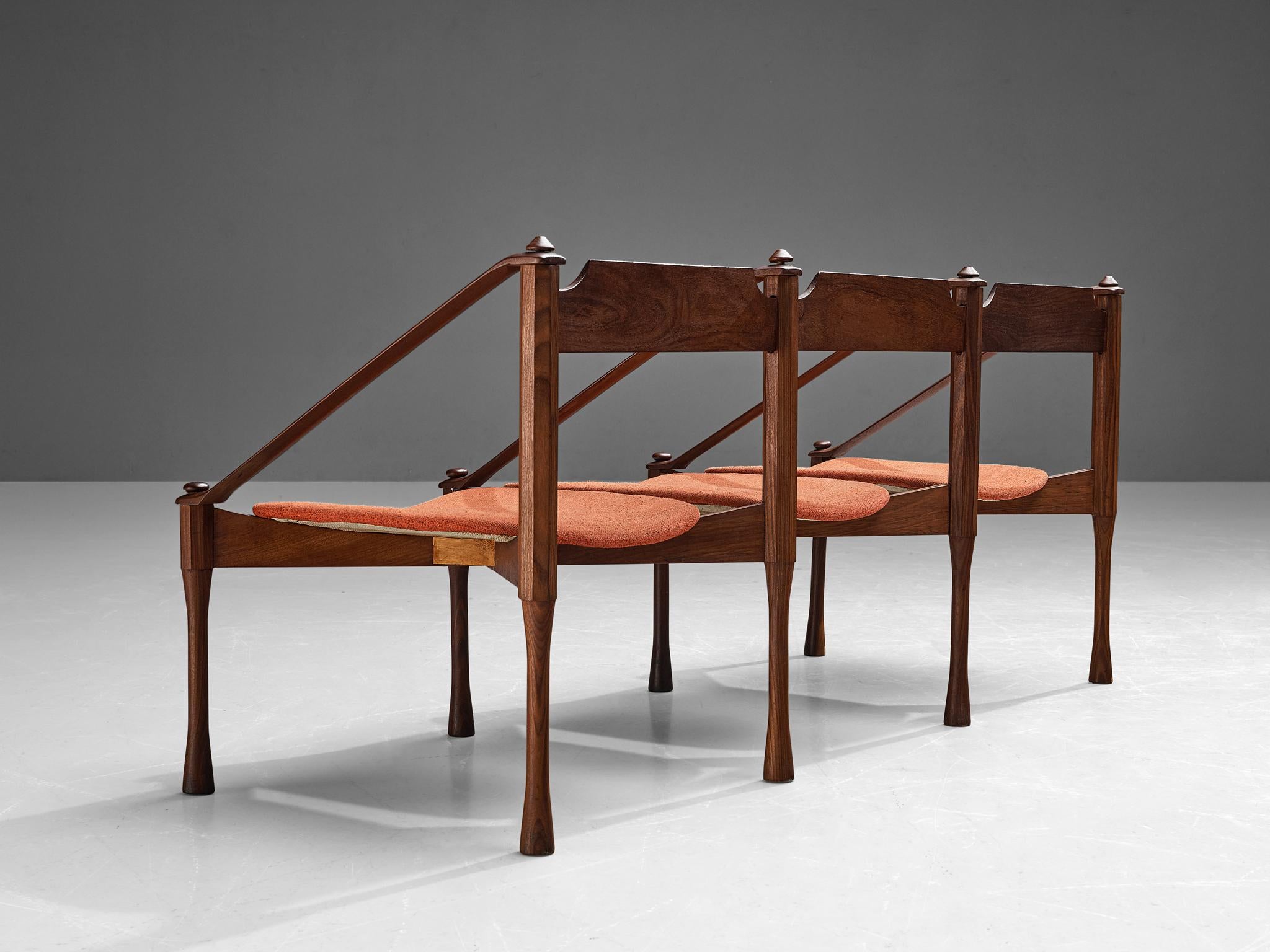 Giulio Moscatelli Bench in Teak and Red Upholstery 1
