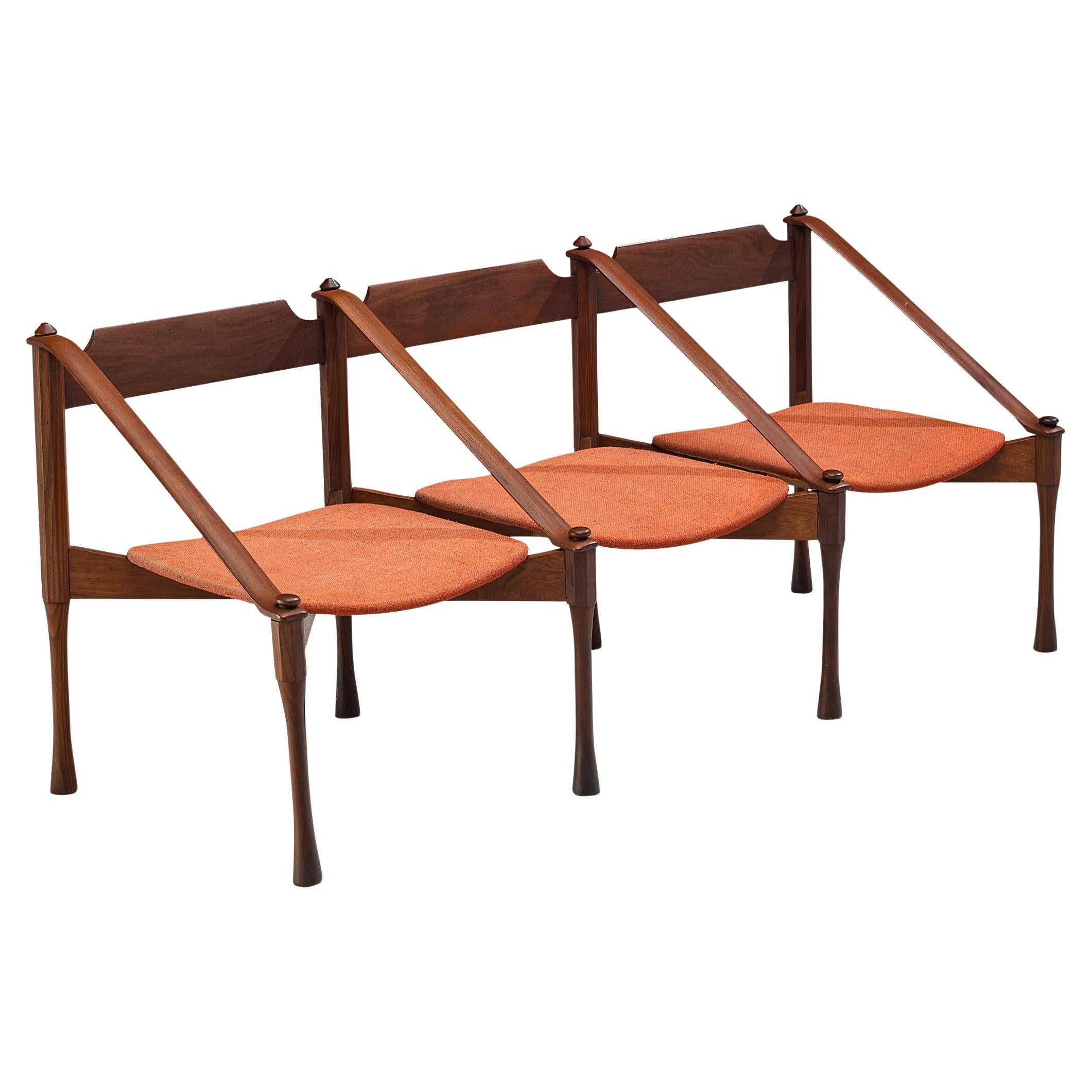 Giulio Moscatelli Bench in Teak and Red Upholstery  For Sale