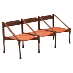 Vintage Giulio Moscatelli Bench in Teak and Red Upholstery 