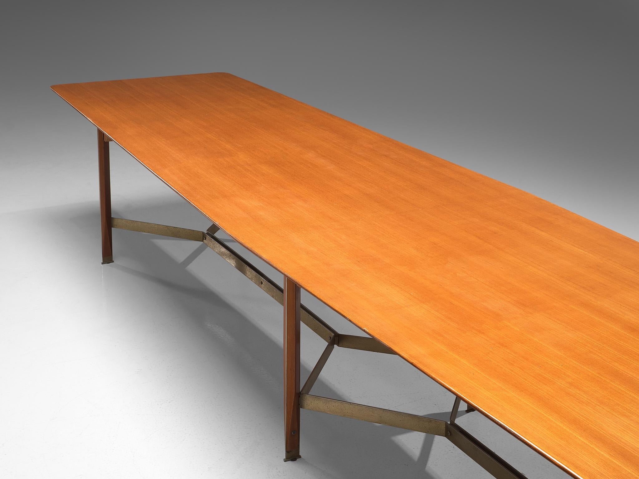 Italian Giulio Moscatelli Long Conference Table in Teak and Metal