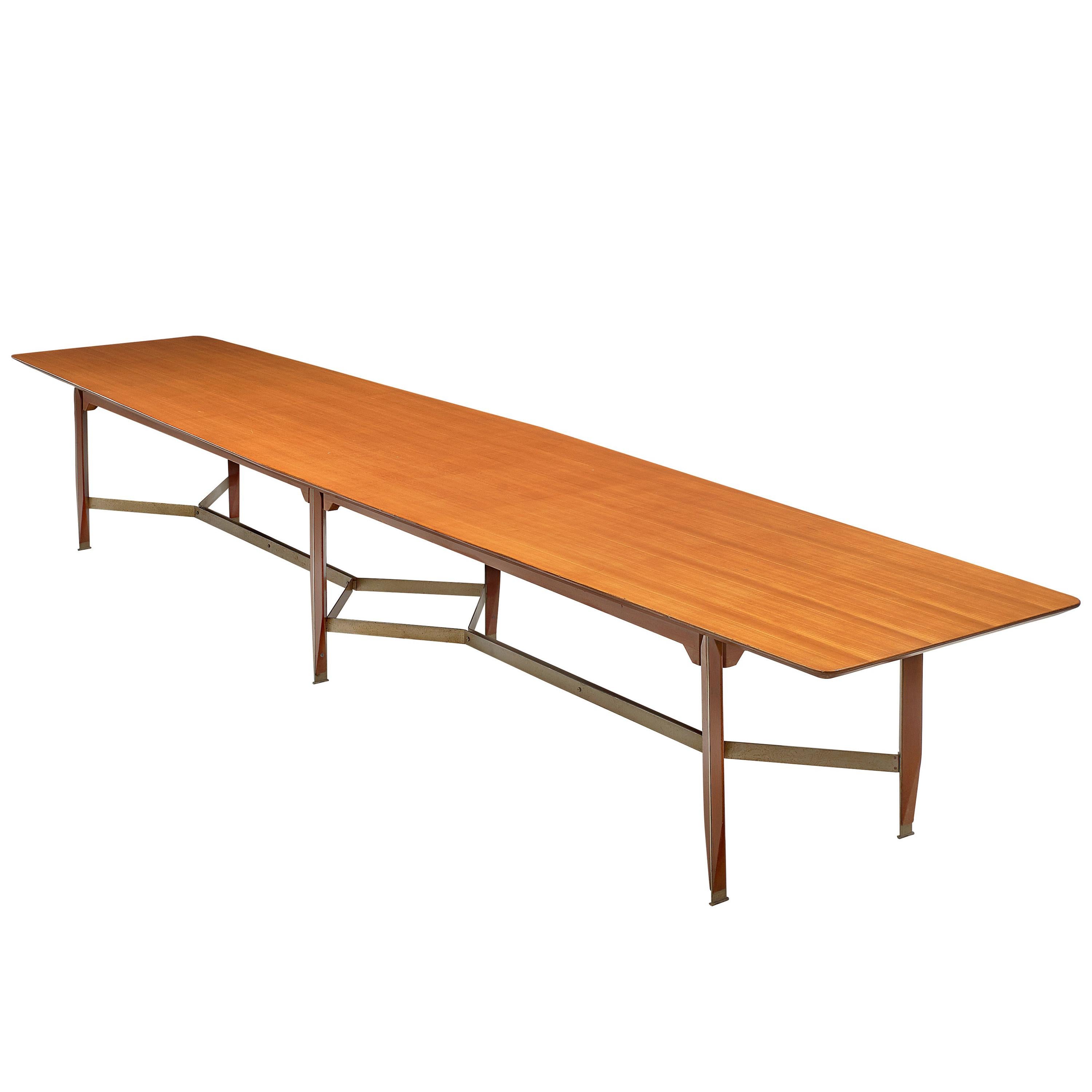 Giulio Moscatelli Long Conference Table in Teak and Metal